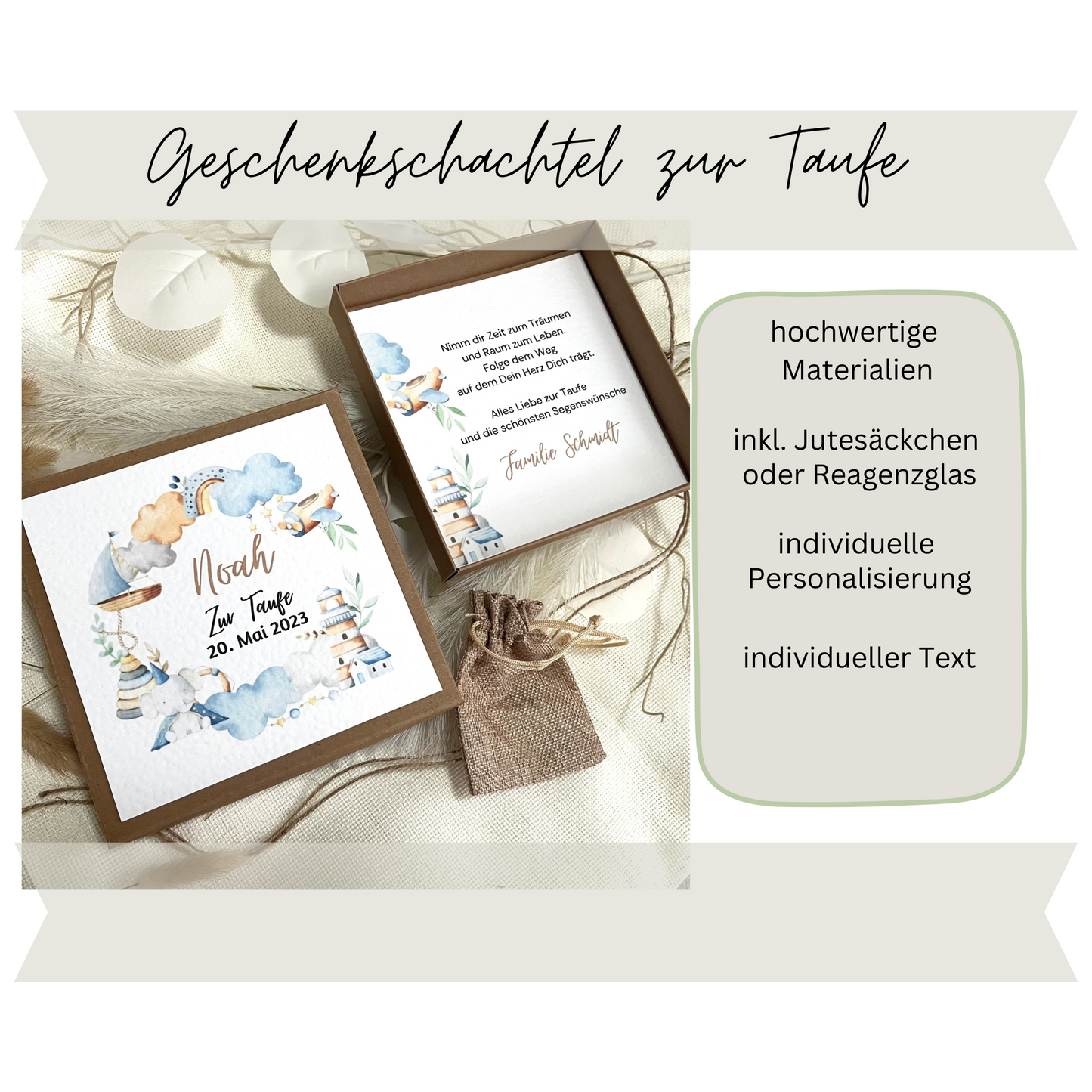 Geschenkschachtel Taufe | Taufgeschenk | Geldgeschenk für Mädchen und Jungen | personalisiert | Taufpaten Geschenk