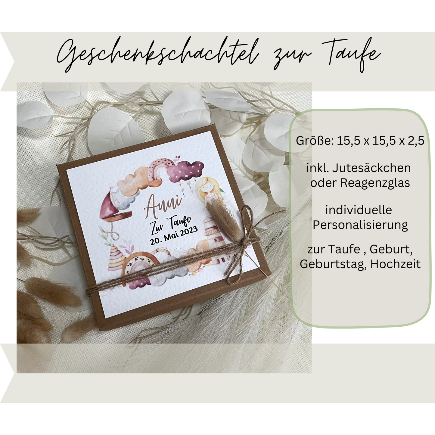 Geschenkschachtel Taufe | Taufgeschenk | Geldgeschenk für Mädchen und Jungen | personalisiert | Taufpaten Geschenk