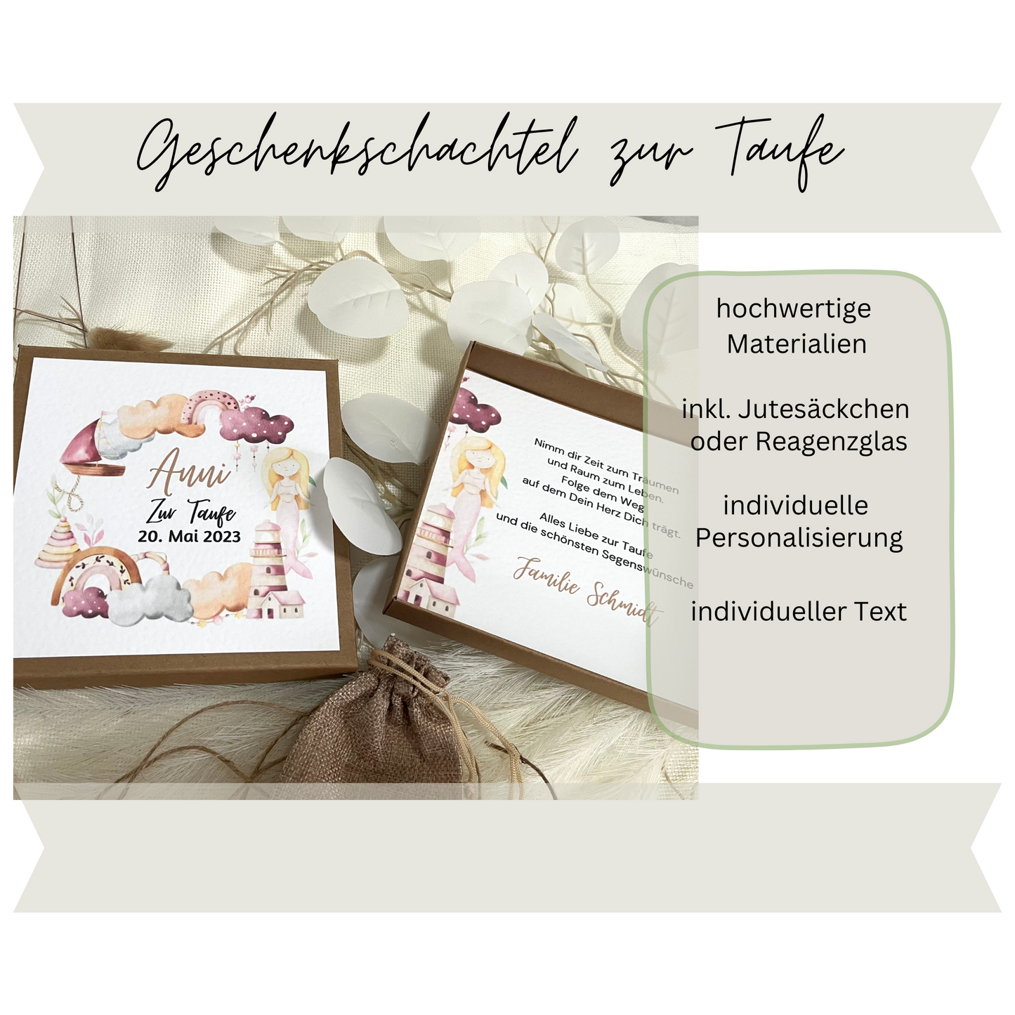 Geschenkschachtel Taufe | Taufgeschenk | Geldgeschenk für Mädchen und Jungen | personalisiert | Taufpaten Geschenk