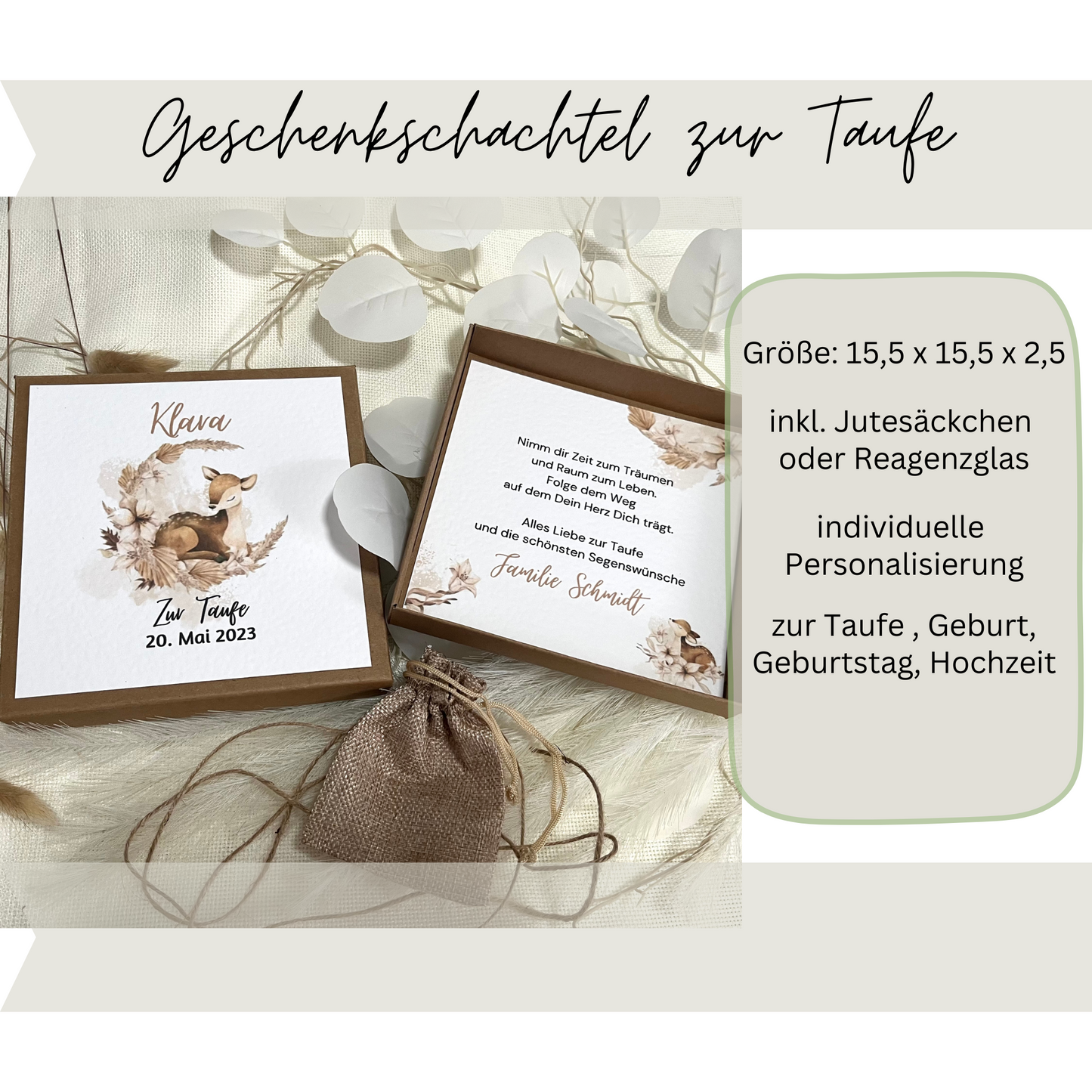 Geschenkschachtel Taufe | Taufgeschenk | Geldgeschenk für Mädchen und Jungen | personalisiert | Taufpaten Geschenk