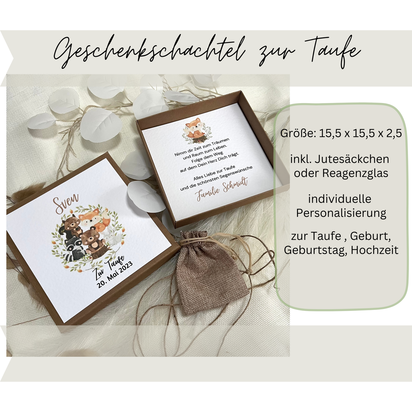 Geschenkschachtel Taufe | Taufgeschenk | Geldgeschenk für Mädchen und Jungen | personalisiert | Taufpaten Geschenk
