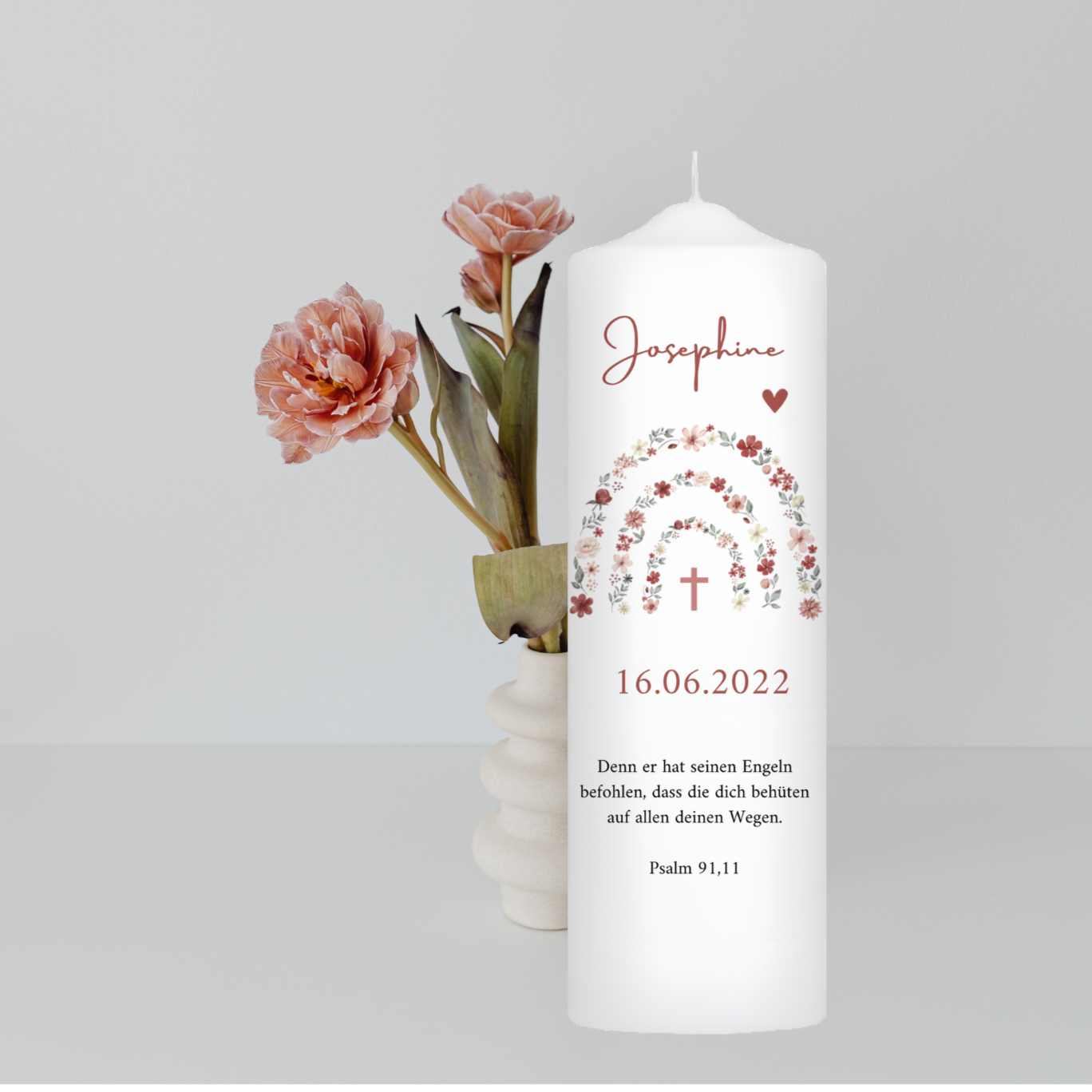 Taufkerze Regenbogen Boho Floral Für Jungen und Mädchen