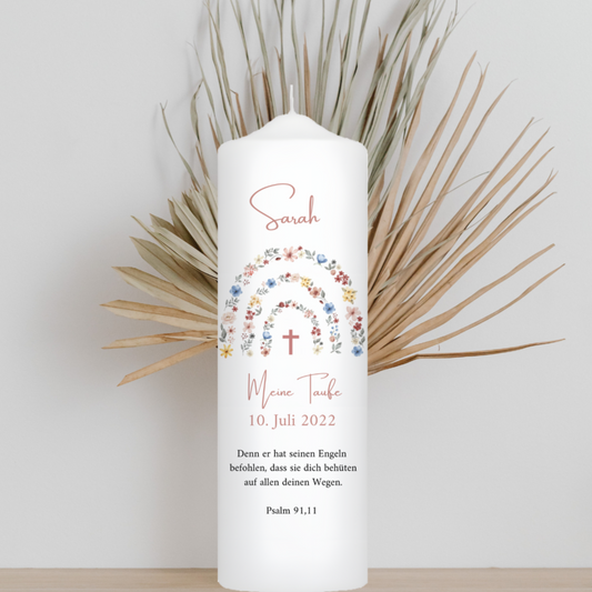 Taufkerze Regenbogen Boho Floral Für Jungen und  Mädchen