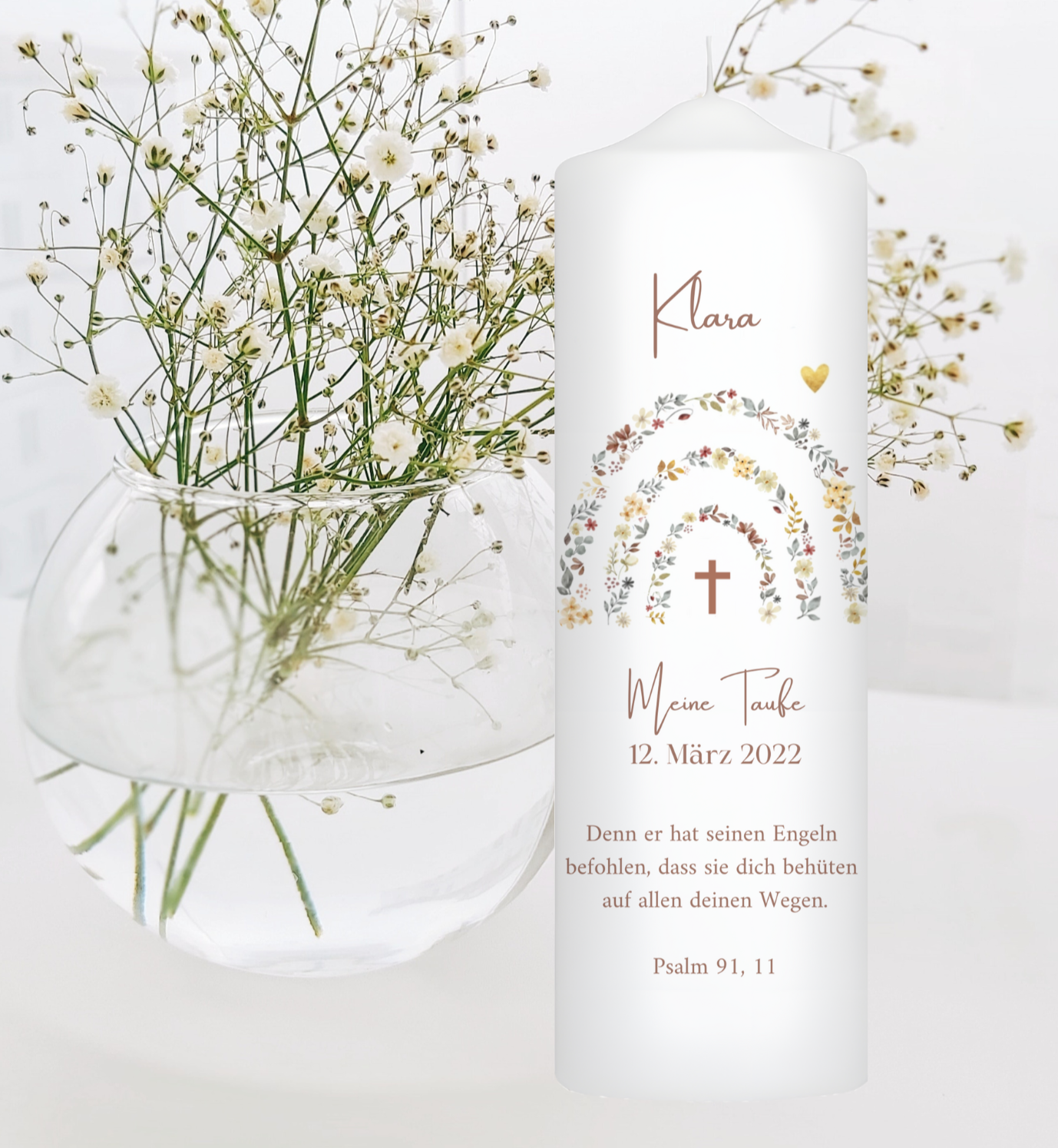 Taufkerze Regenbogen Boho Floral Für Jungen und Mädchen