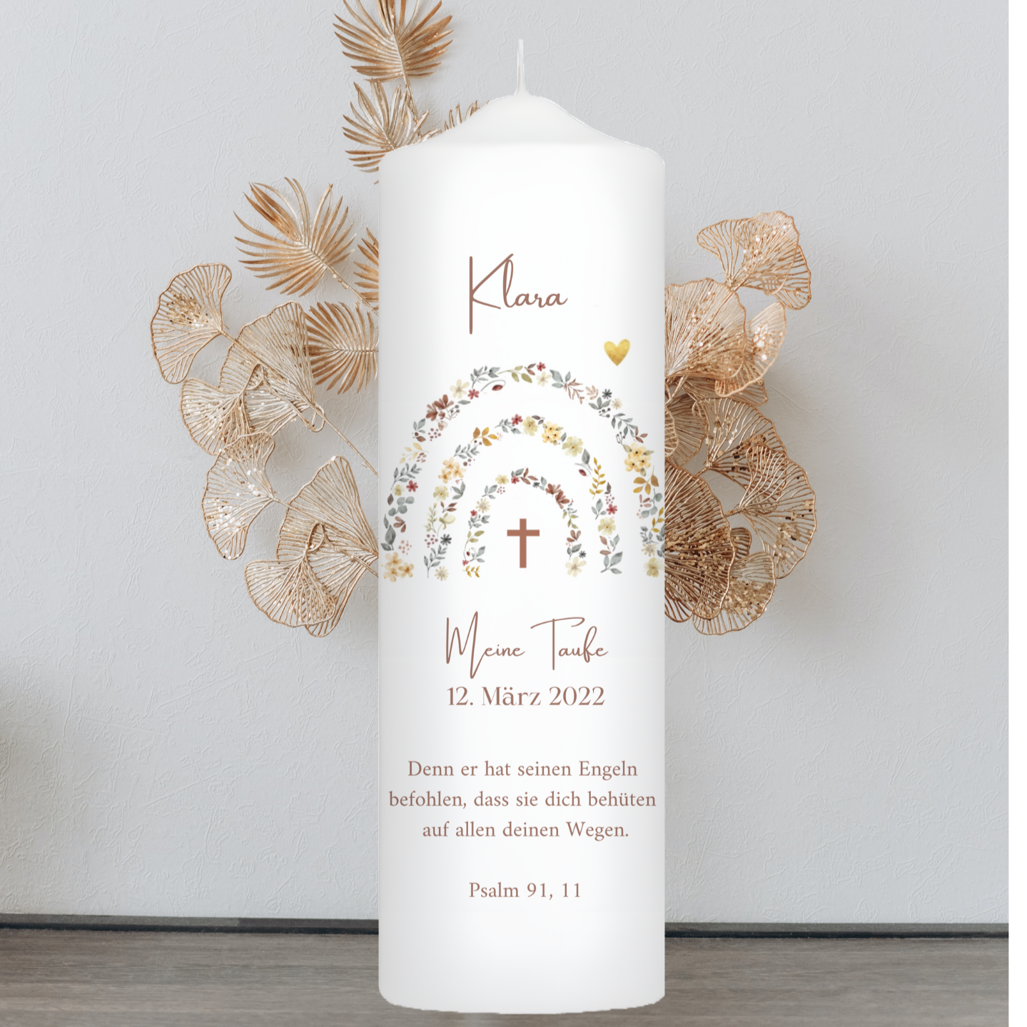 Taufkerze Regenbogen Boho Floral Für Jungen und Mädchen