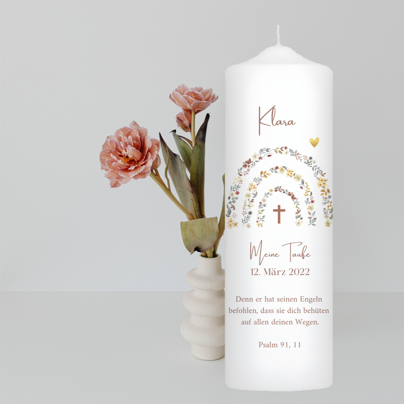 Taufkerze Regenbogen Boho Floral Für Jungen und Mädchen