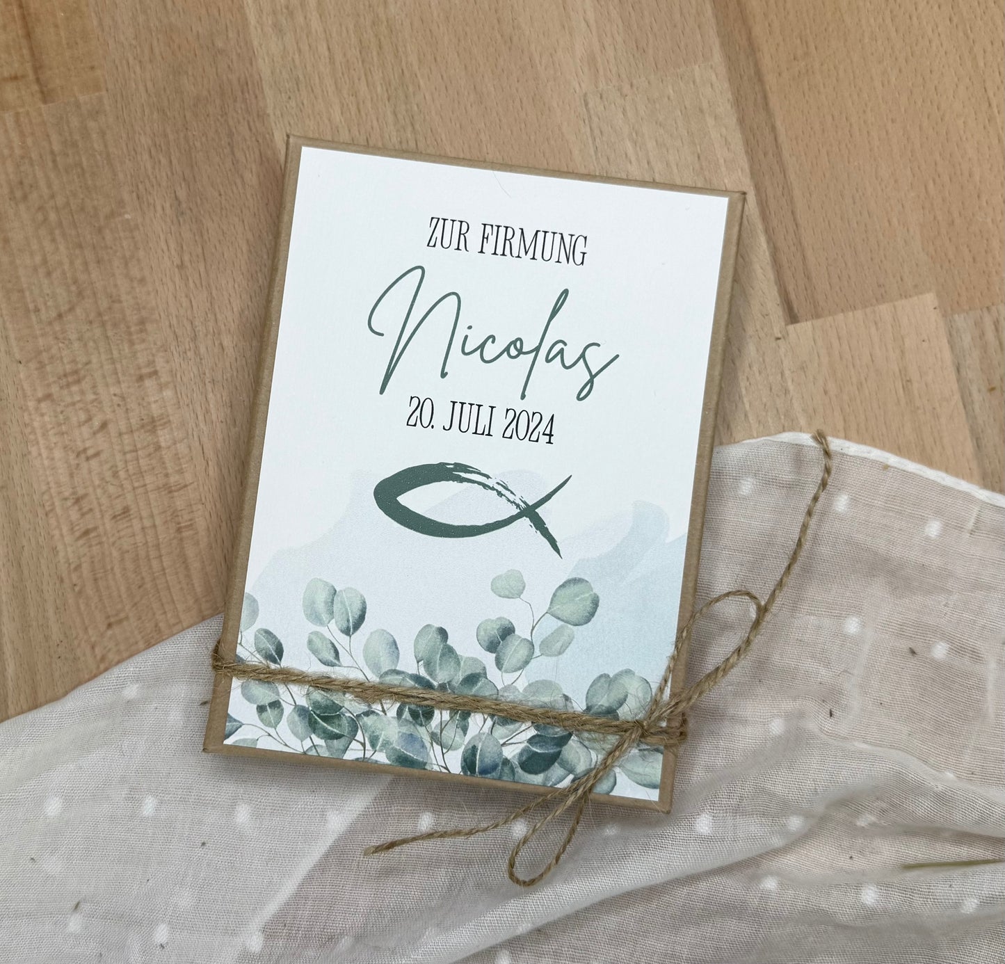 Personalisiertes Geldgeschenk Fisch Taube zur Firmung, Kommunion, Konfirmation, Jugendweihe – Geschenkbox mit Reagenzglas im Boho-Stil
