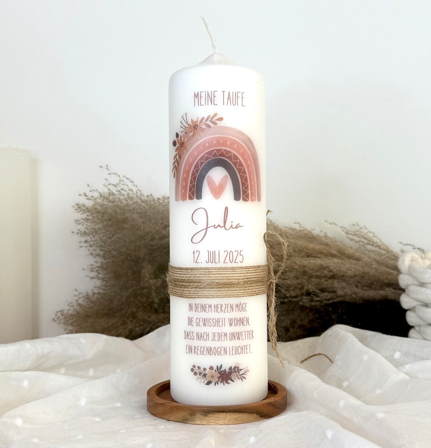 Taufkerze Regenbogen Boho Floral Blumen Für Jungen und Mädchen