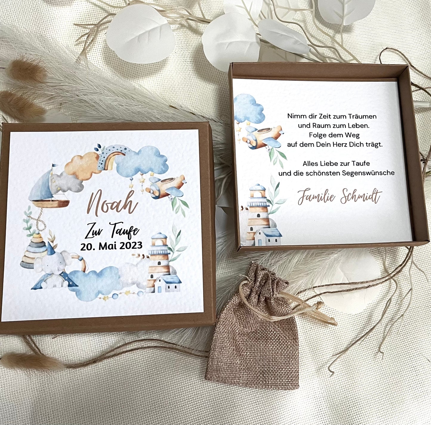 Geschenkschachtel Taufe | Taufgeschenk | Geldgeschenk für Mädchen und Jungen | personalisiert | Taufpaten Geschenk