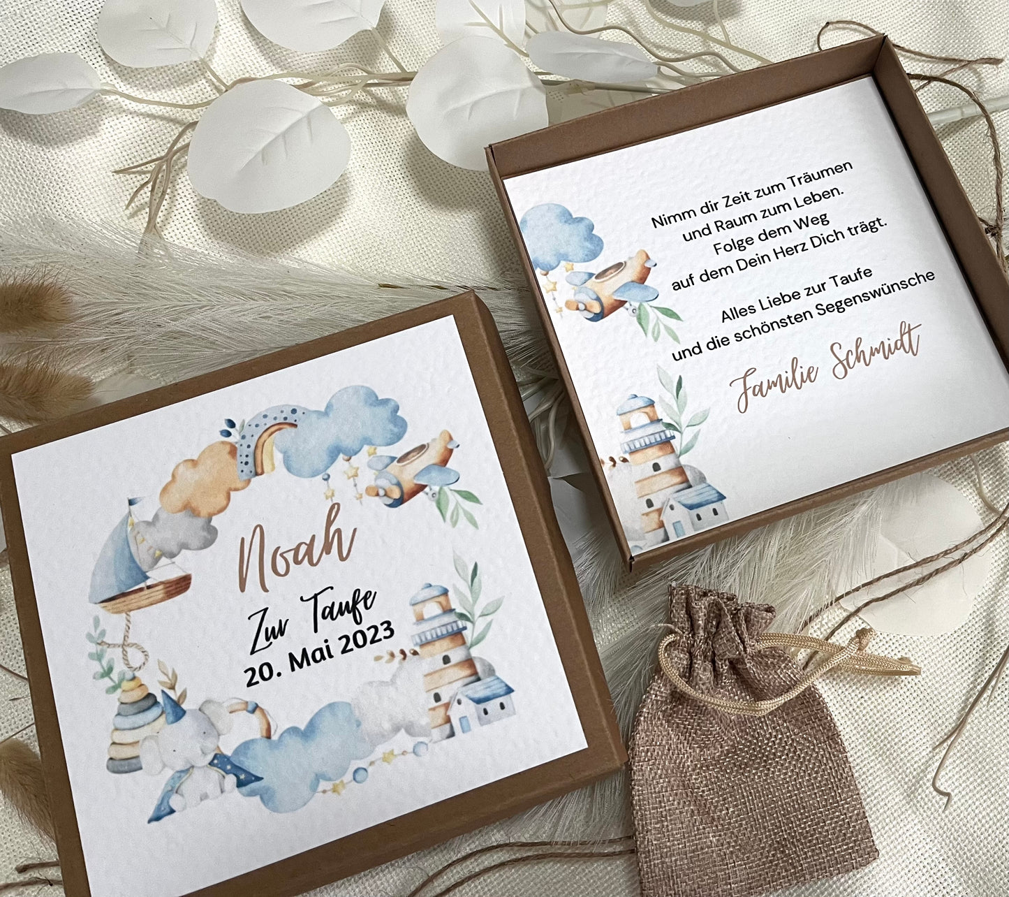 Geschenkschachtel Taufe | Taufgeschenk | Geldgeschenk für Mädchen und Jungen | personalisiert | Taufpaten Geschenk
