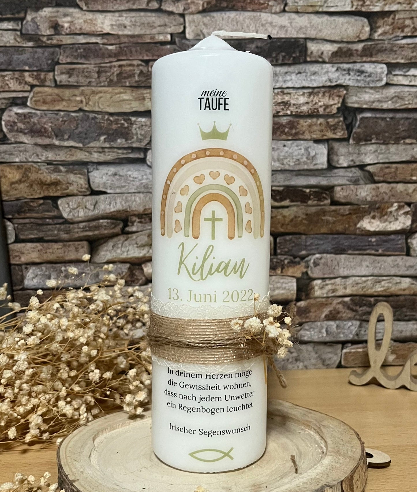 Taufkerze Regenbogen Floral Für Jungen und Mädchen