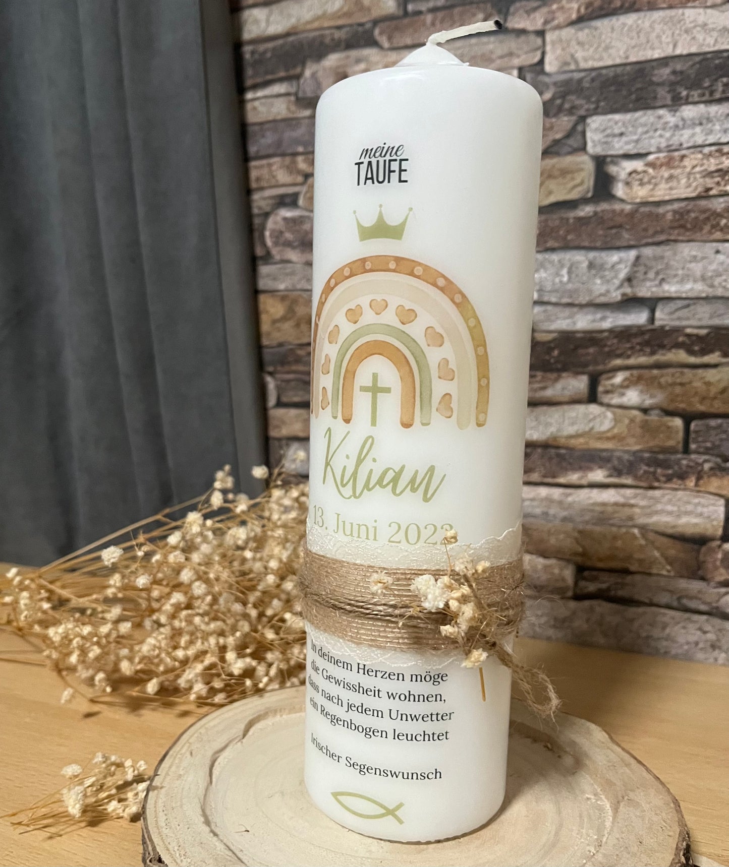 Taufkerze Regenbogen Floral Für Jungen und Mädchen