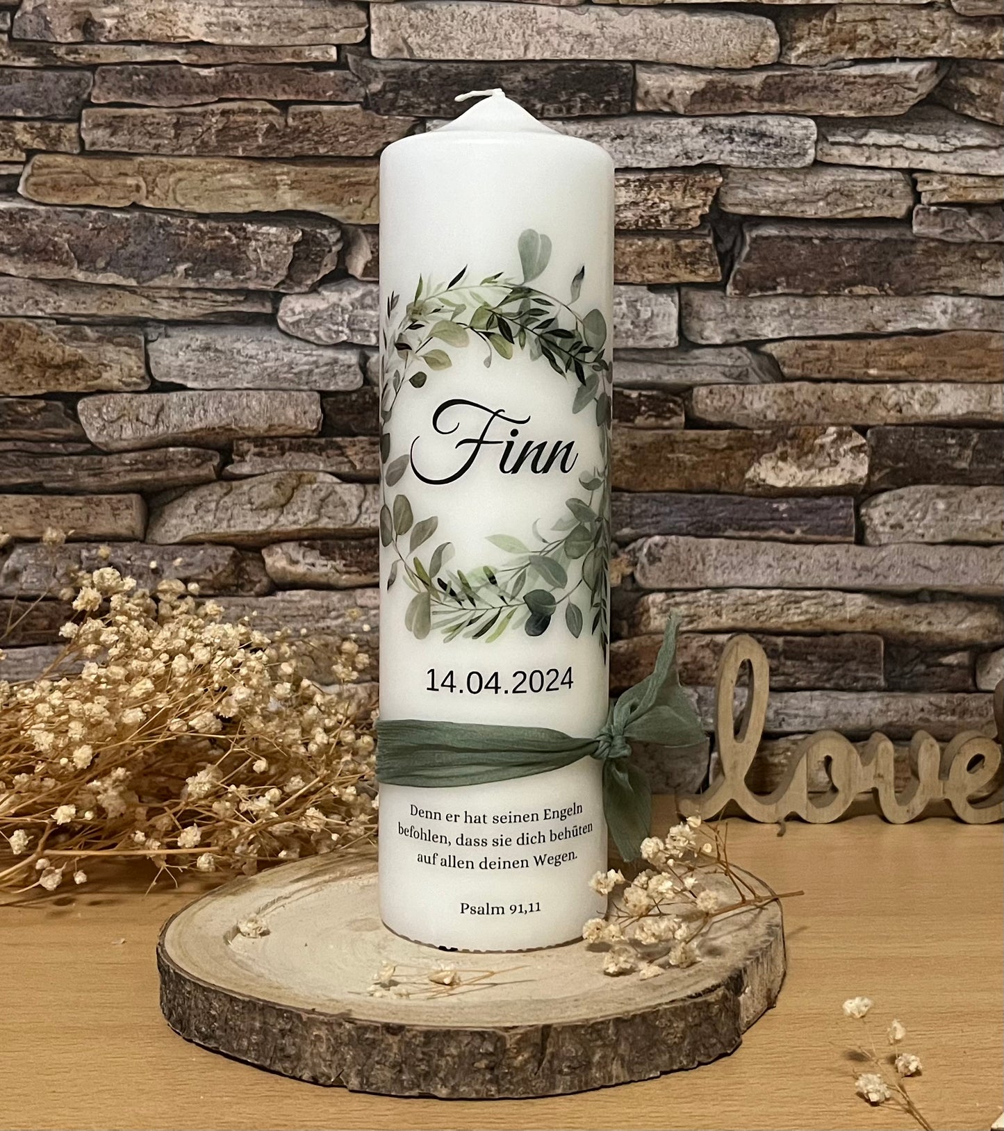 Taufkerze Eukalyptus Kranz Für Jungen und Mädchen
