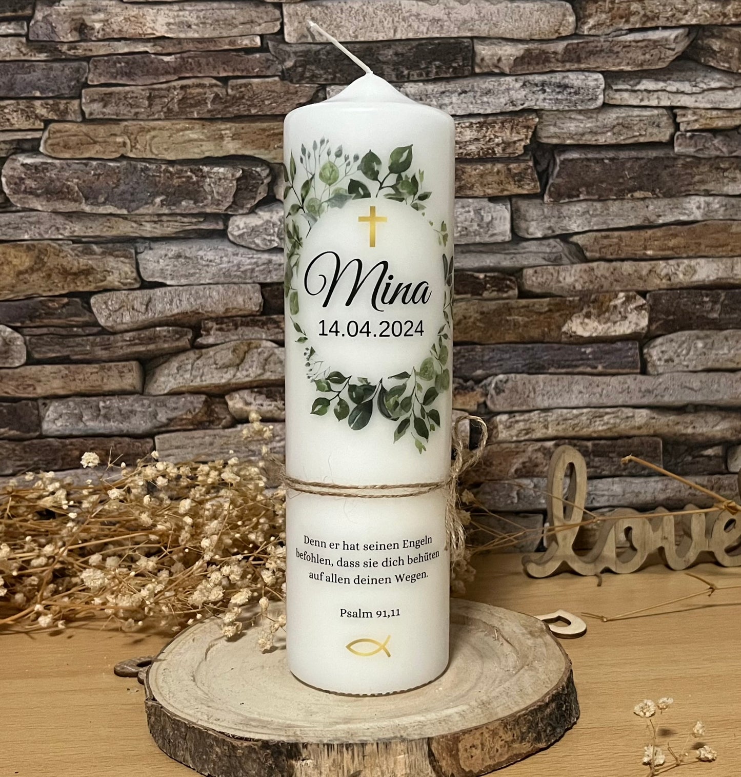 Taufkerze Eukalyptus Floral Blumen Für Jungen und Mädchen