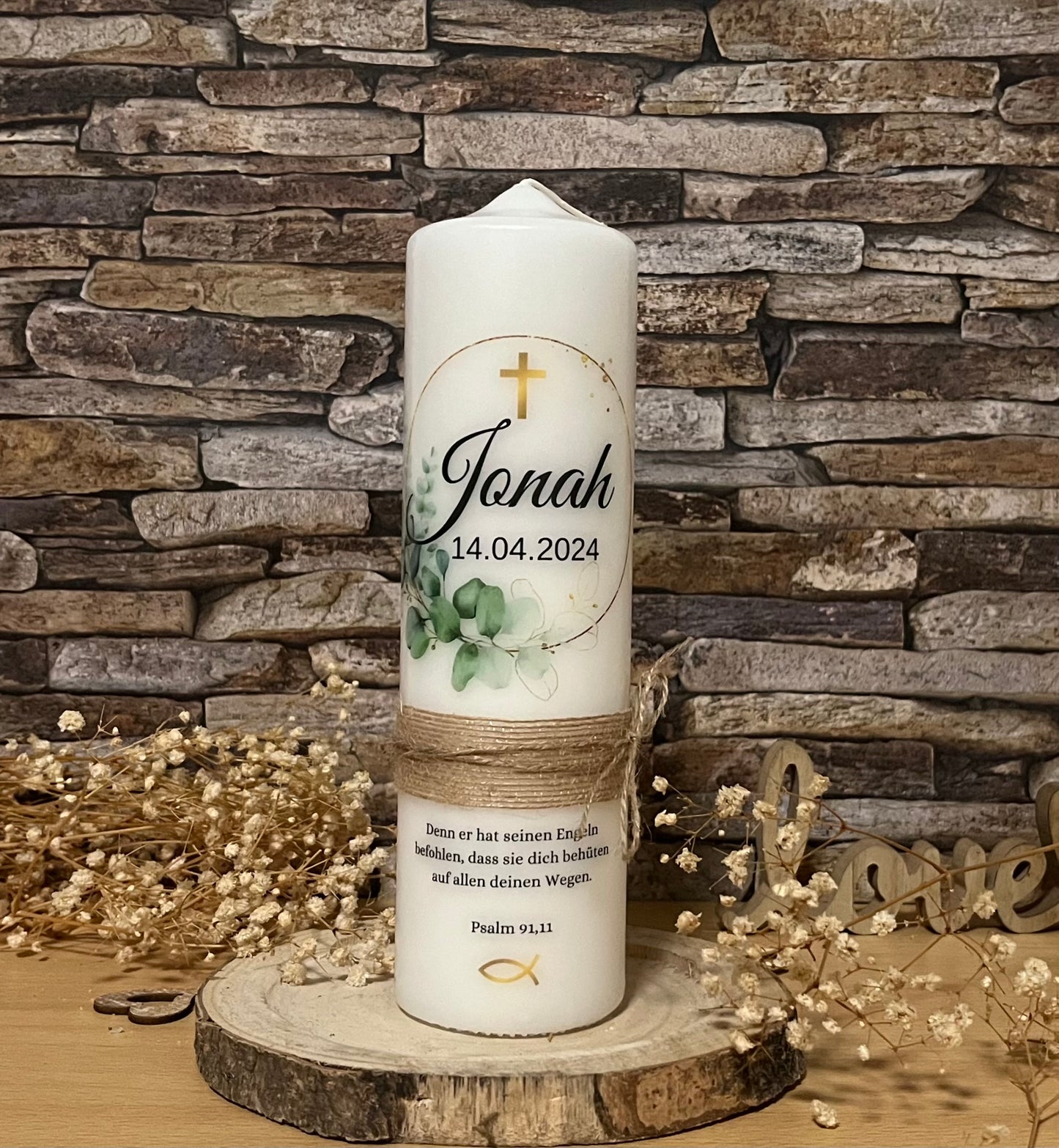 Taufkerze Eukalyptus Floral Blumen Für Jungen und Mädchen
