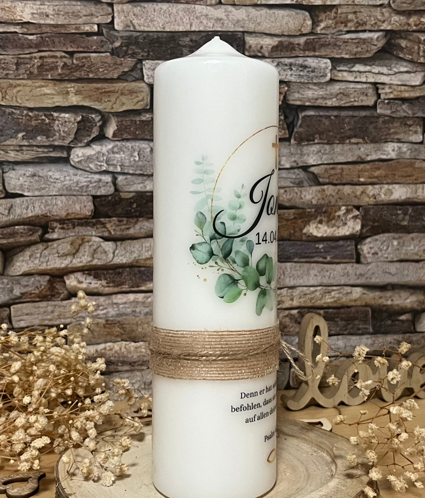 Taufkerze Eukalyptus Floral Blumen Für Jungen und Mädchen