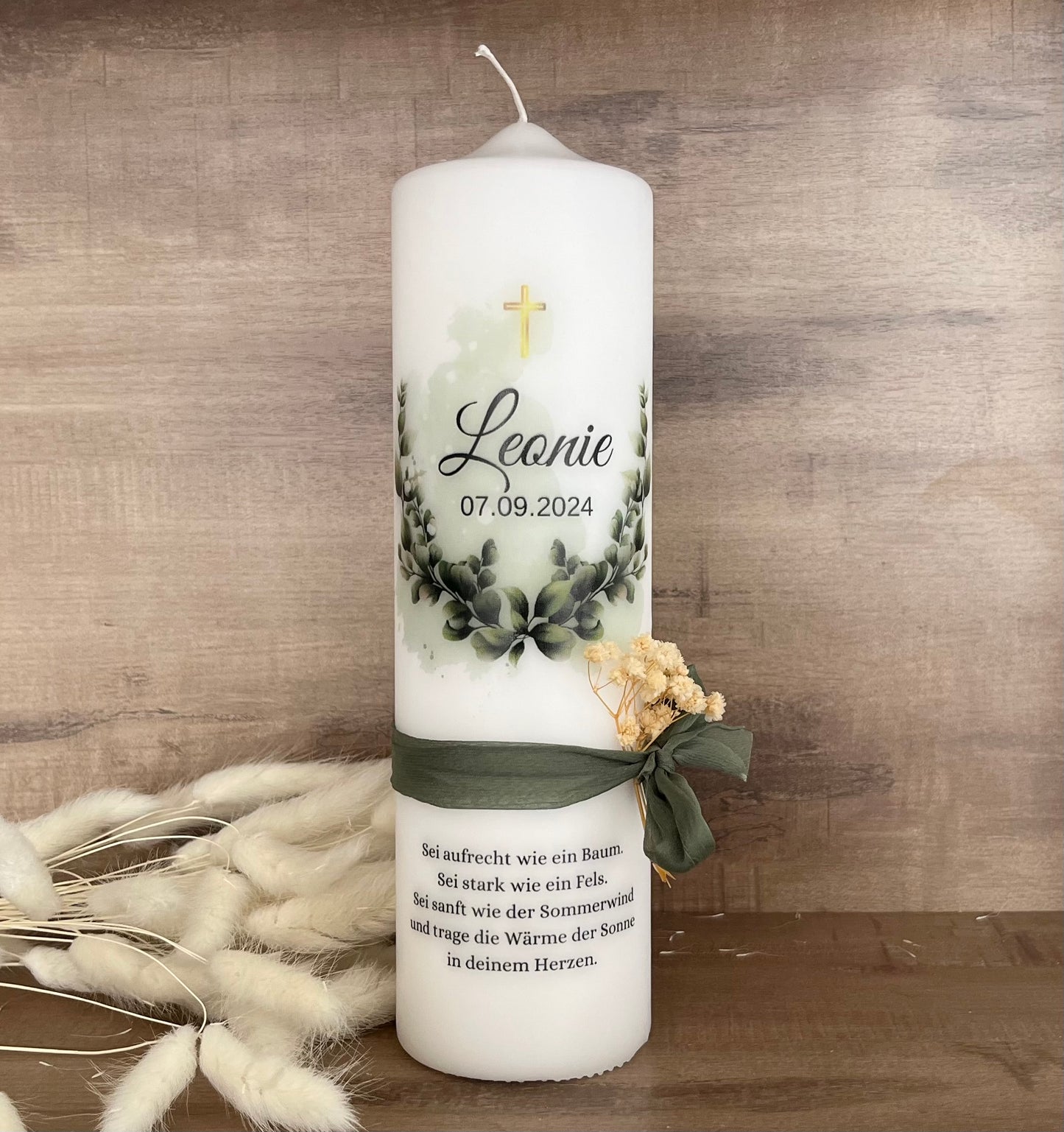 Taufkerze Eukalyptus Kranz Floral Blumen Für Jungen und Mädchen