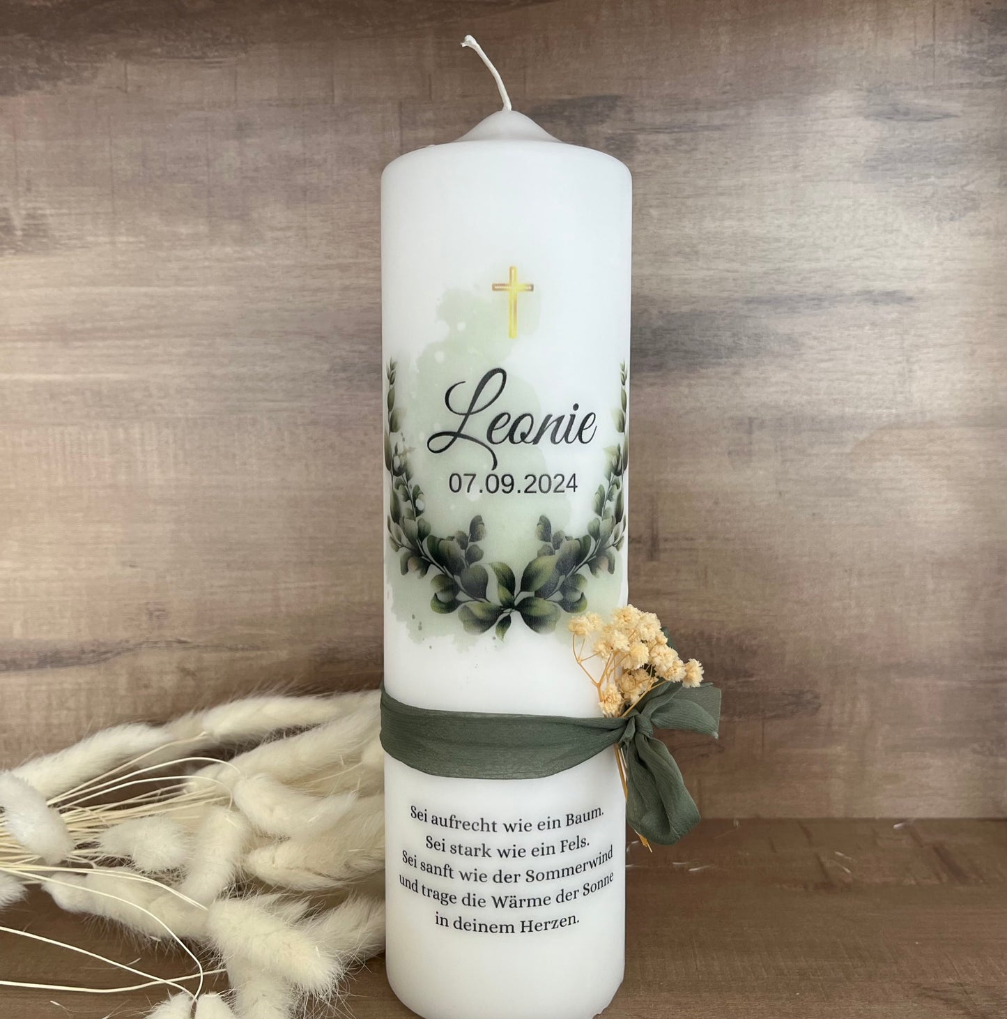 Taufkerze Eukalyptus Kranz Floral Blumen Für Jungen und Mädchen