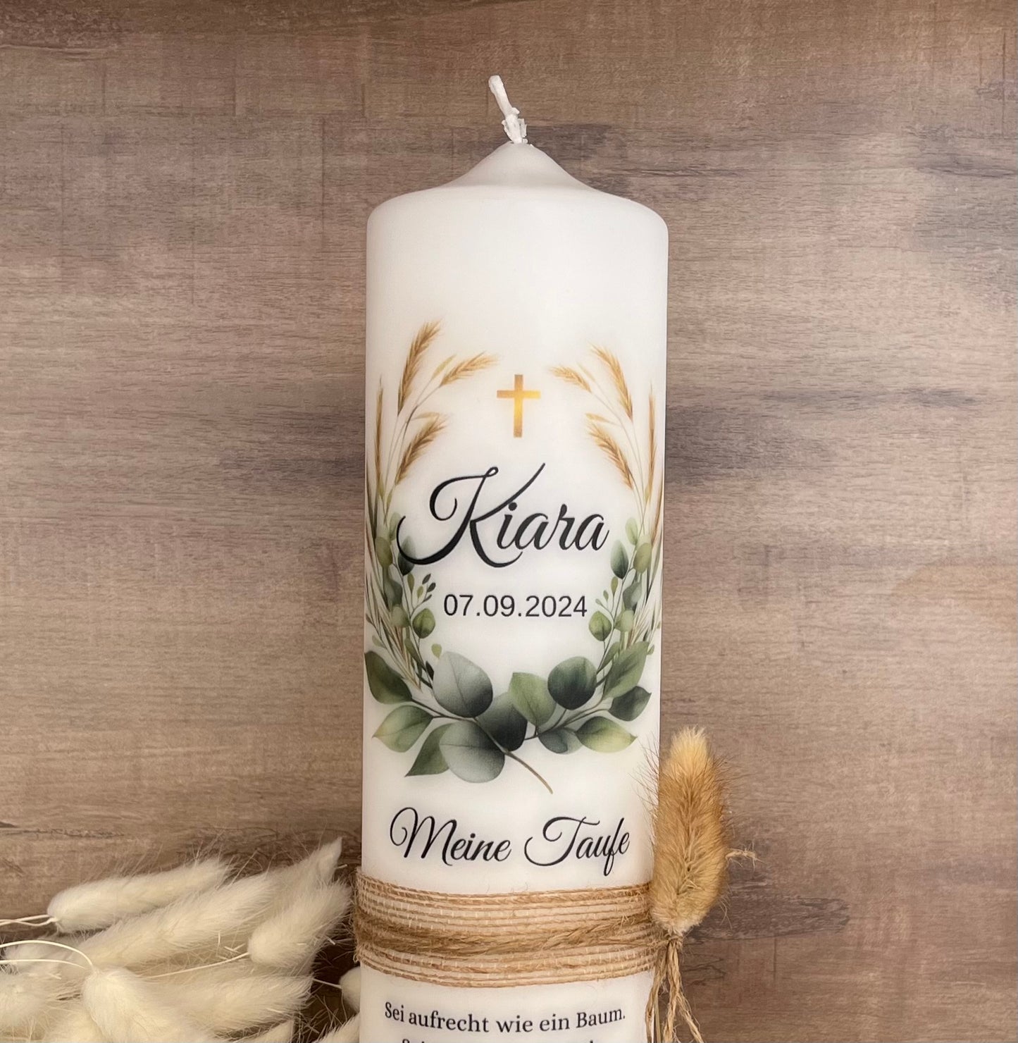 Taufkerze Eukalyptus Kranz Floral Blumen Für Jungen und Mädchen