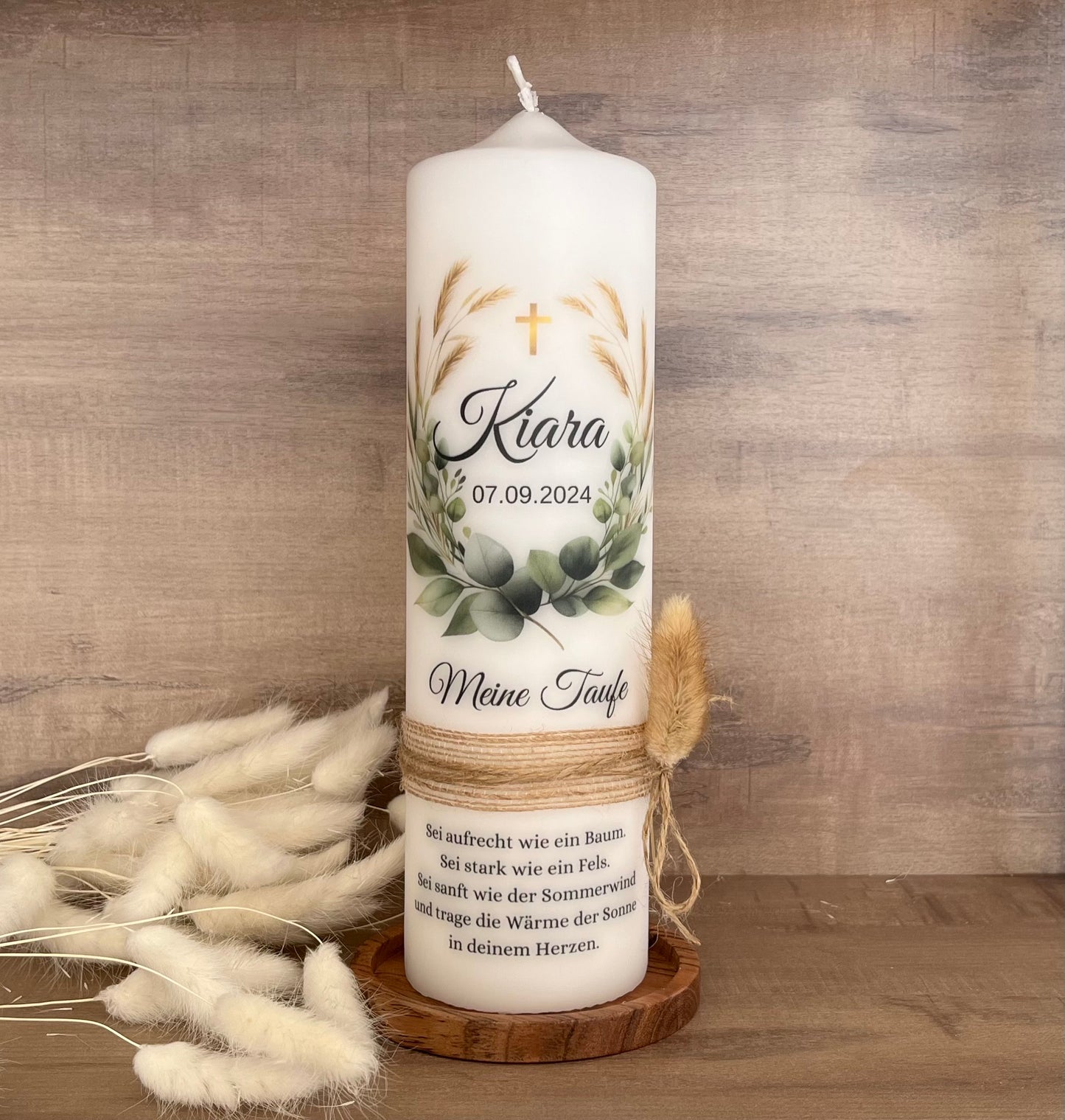 Taufkerze Eukalyptus Kranz Floral Blumen Für Jungen und Mädchen