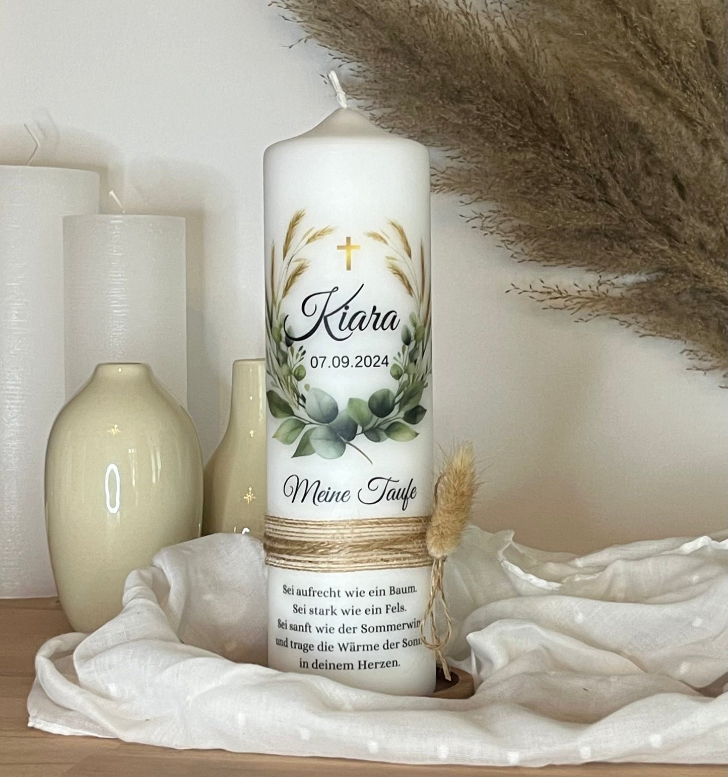 Taufkerze Eukalyptus Kranz Floral Blumen Für Jungen und Mädchen