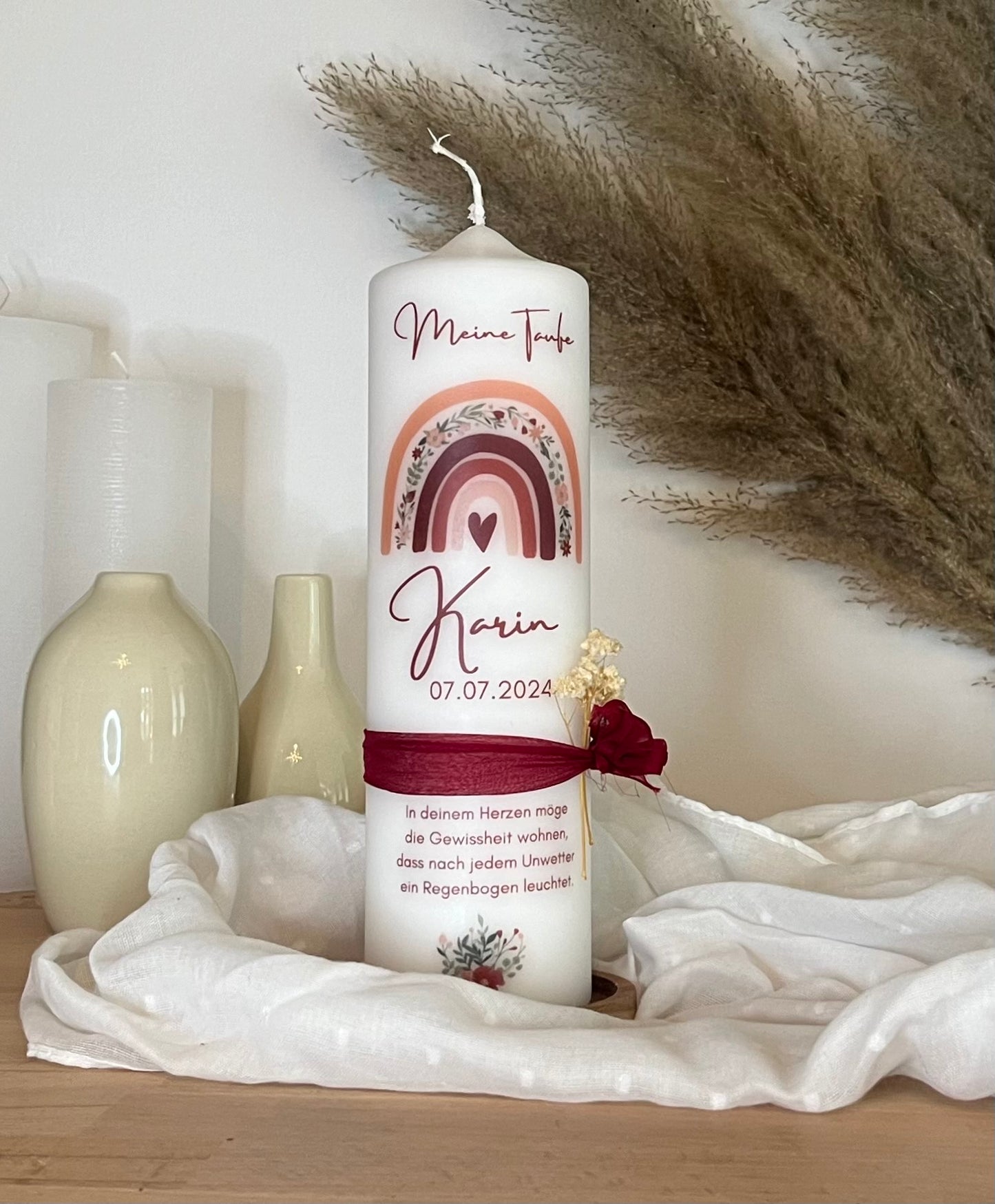 Taufkerze Regenbogen Floral Blumen Rosa Rot Christlich Für Jungen und Mädchen (Copy)