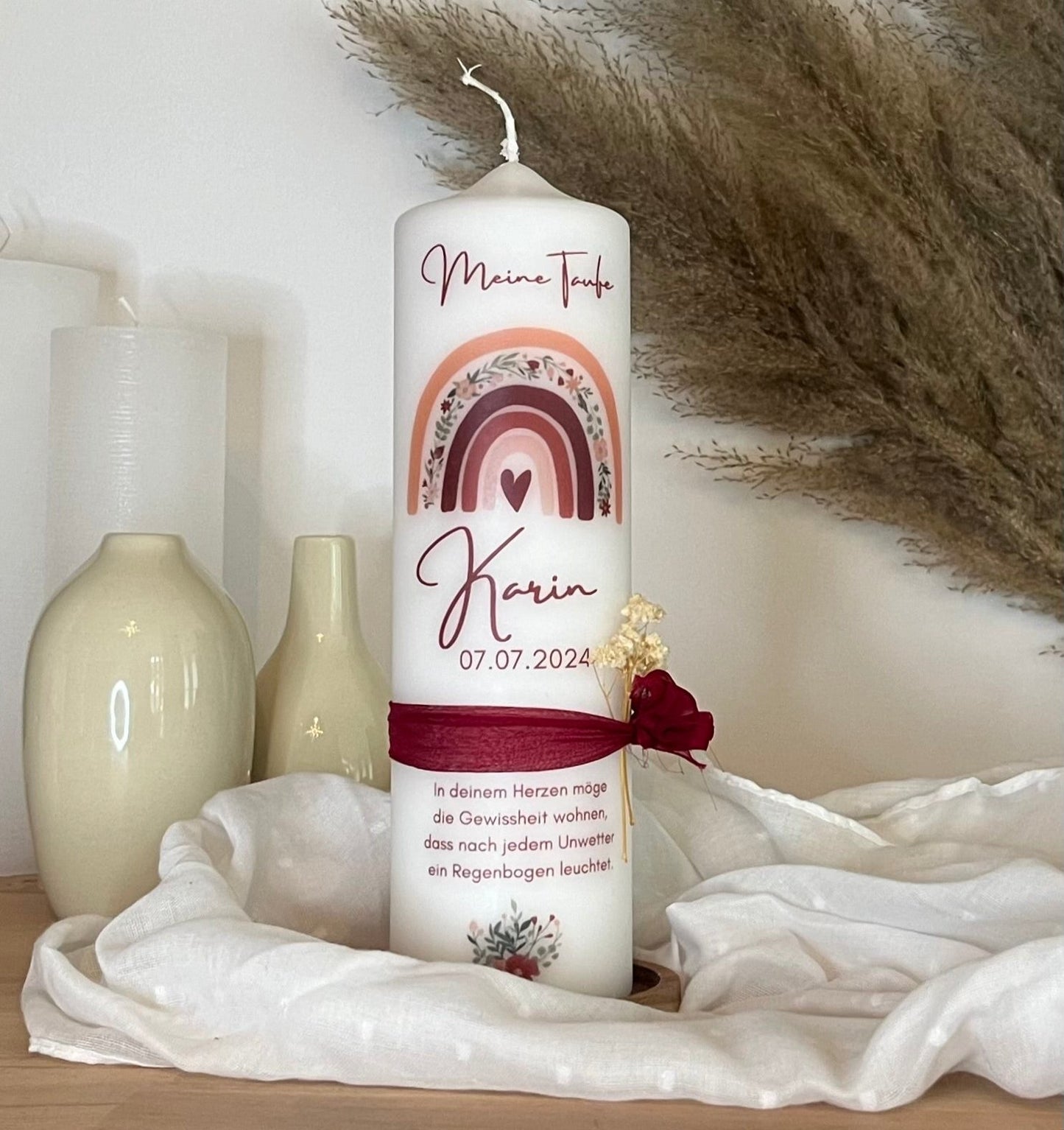 Taufkerze Regenbogen Floral Blumen Christlich Für Jungen und Mädchen