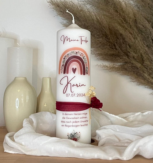 Taufkerze  Regenbogen Floral Blumen Christlich Für  Jungen und Mädchen