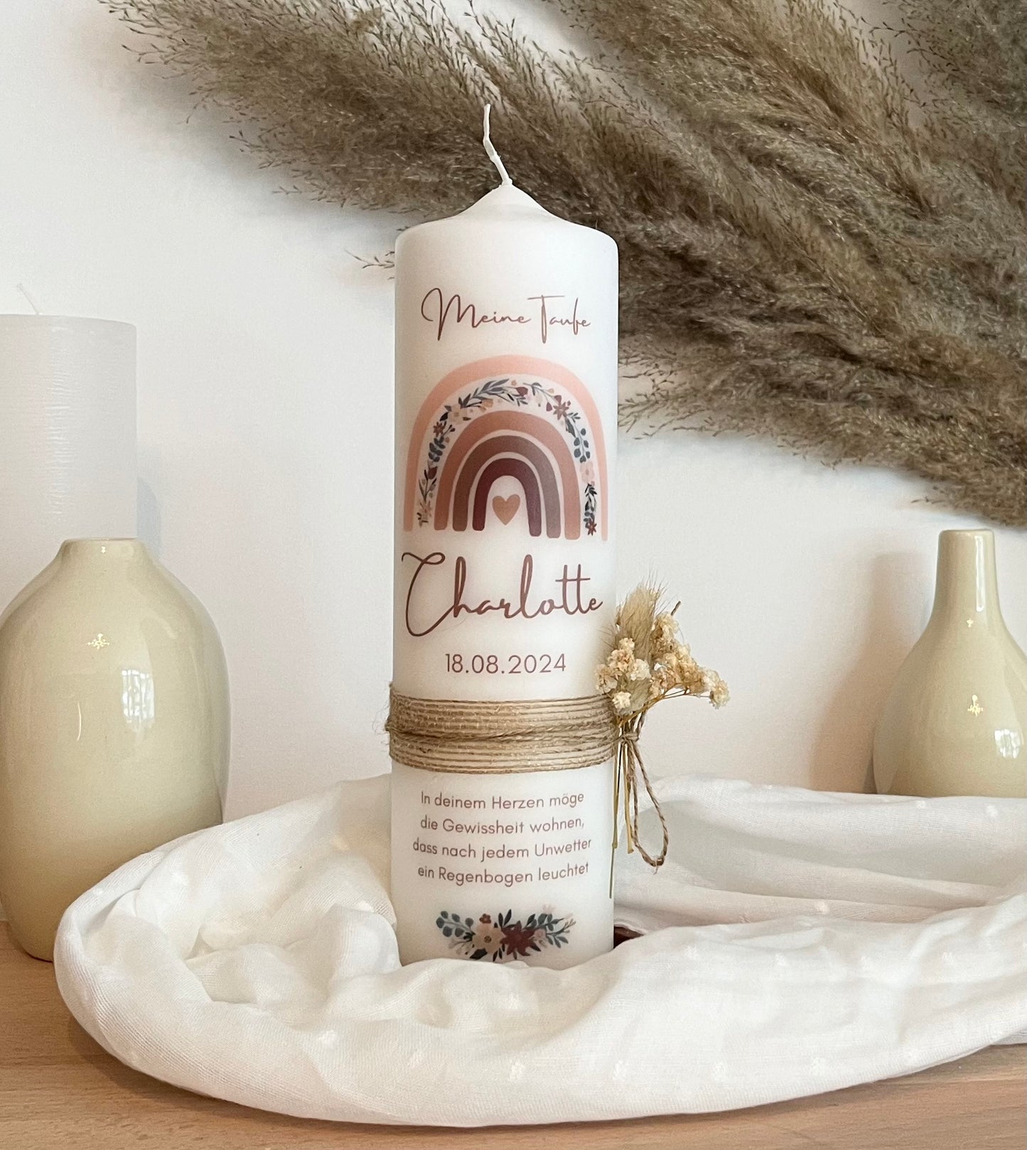 Taufkerze Regenbogen Floral Blumen Für Jungen und Mädchen