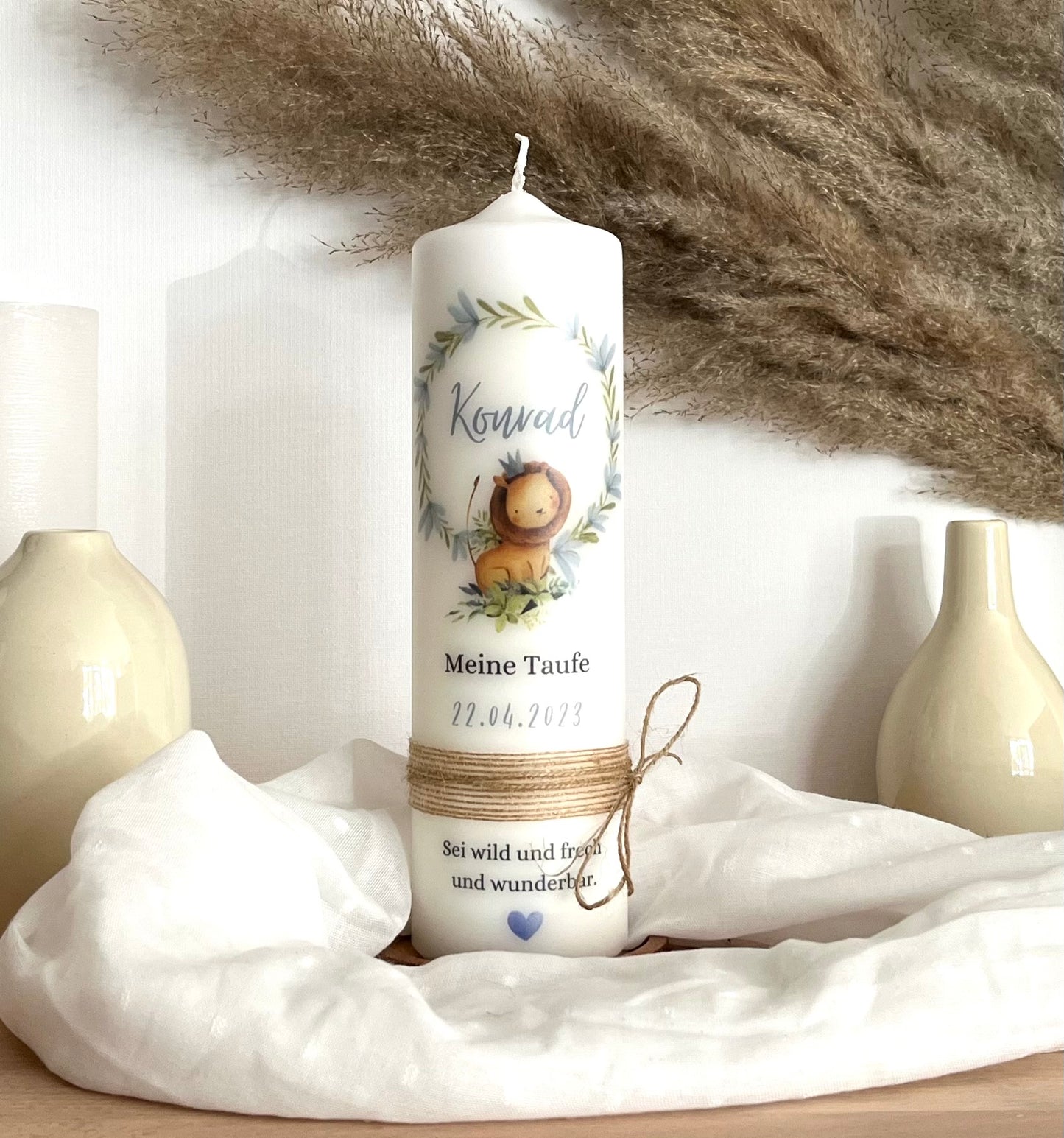 Taufkerze Löwe Floral Für Jungen und Mädchen