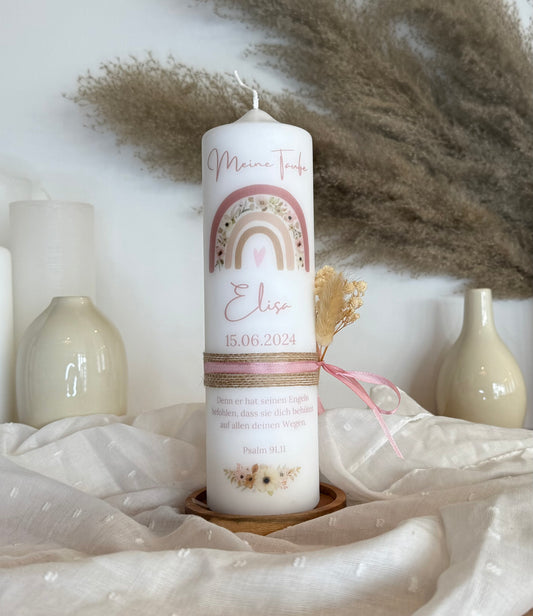 Taufkerze Regenbogen Floral Blumen Für  Jungen und Mädchen