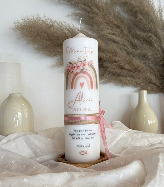 Taufkerze Regenbogen Floral Blumen Für  Jungen und Mädchen