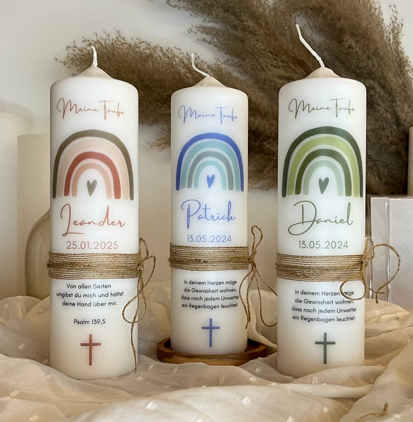 Taufkerze Regenbogen Floral Blumen Für Jungen und Mädchen