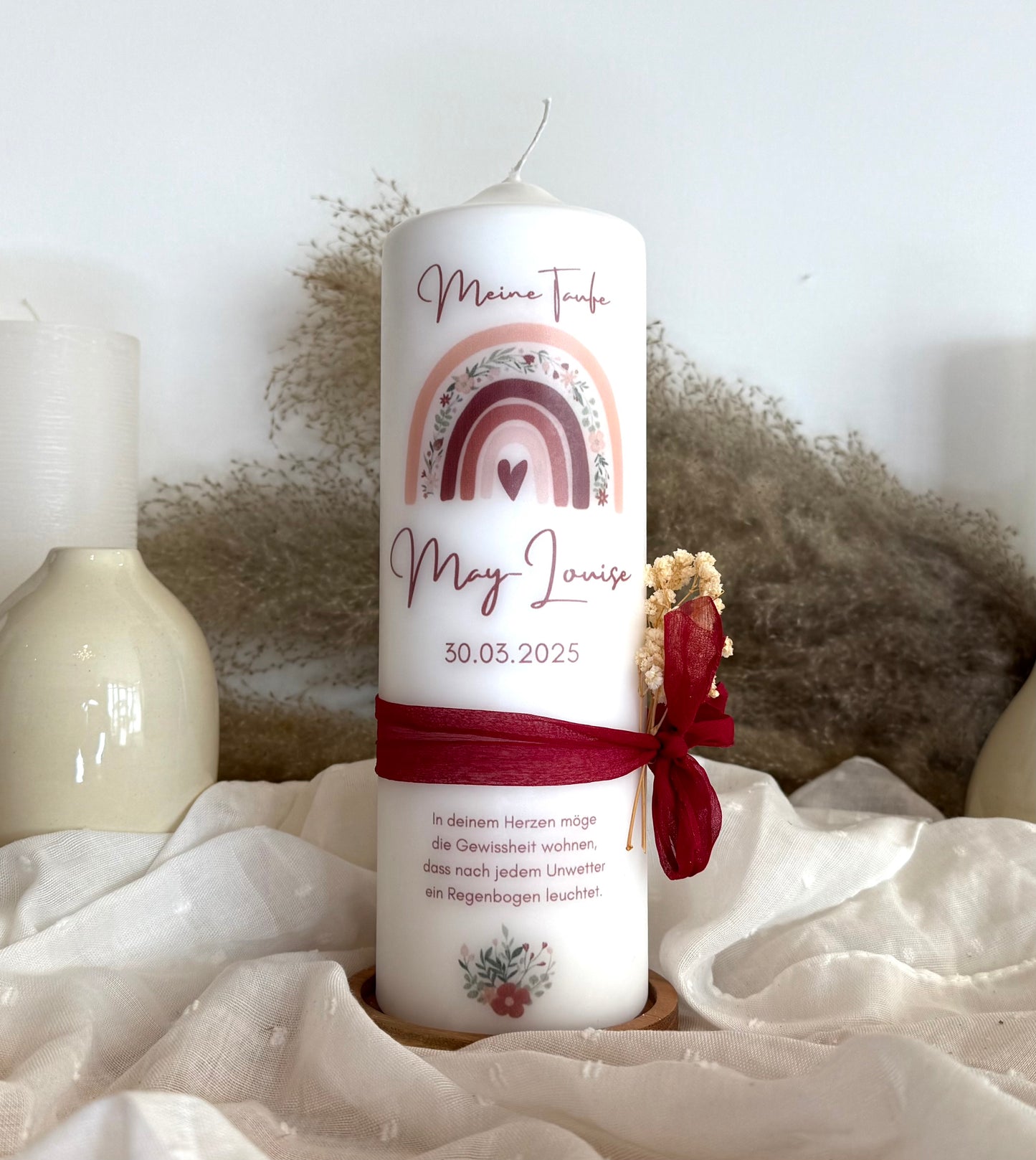 Taufkerze Regenbogen Floral Blumen Rosa Rot Christlich Für Jungen und Mädchen (Copy)