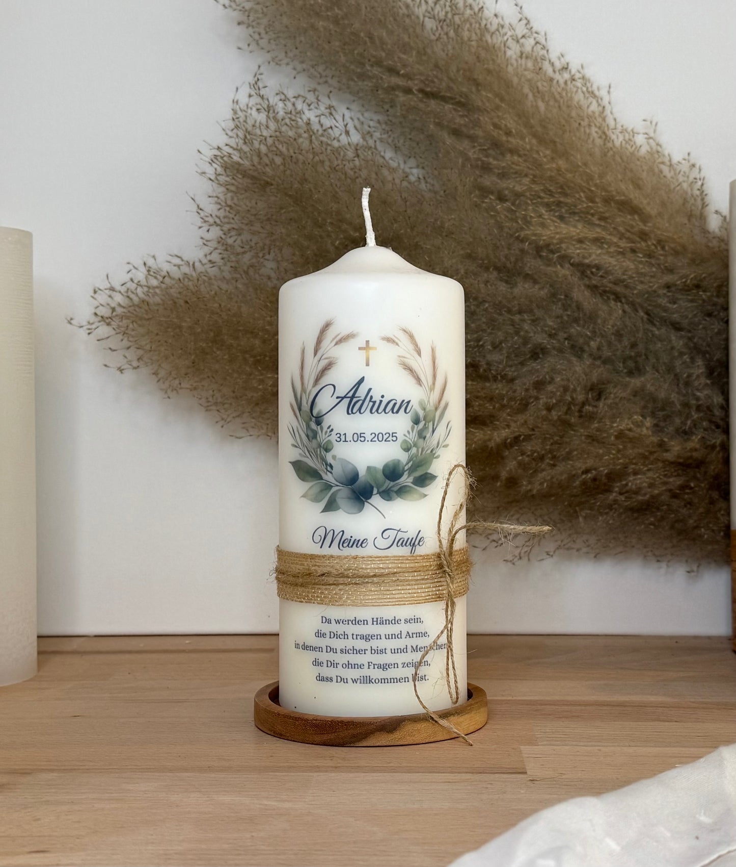 Taufkerze Eukalyptus Kranz Floral Blumen Für Jungen und Mädchen