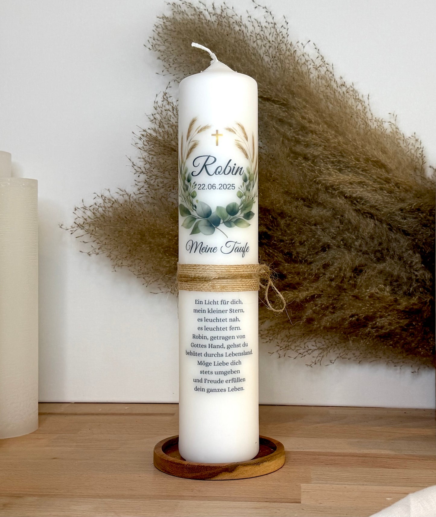 Taufkerze Eukalyptus Kranz Floral Blumen Für Jungen und Mädchen