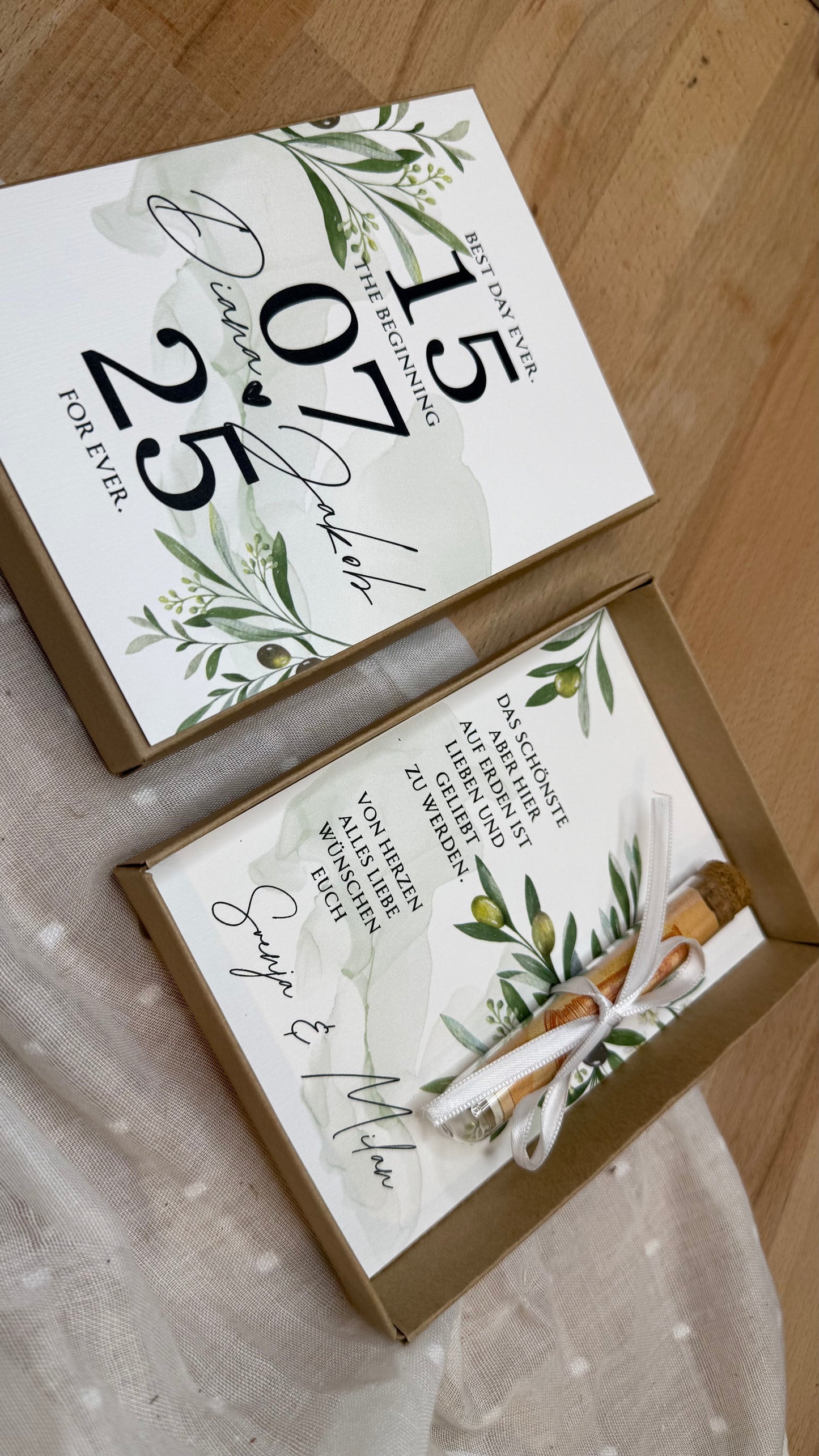 Personalisiertes Geldgeschenk zur Hochzeit-– Geschenkbox mit Reagenzglas & im Boho-Stil – Hochzeitsgeschenk für Brautpaar