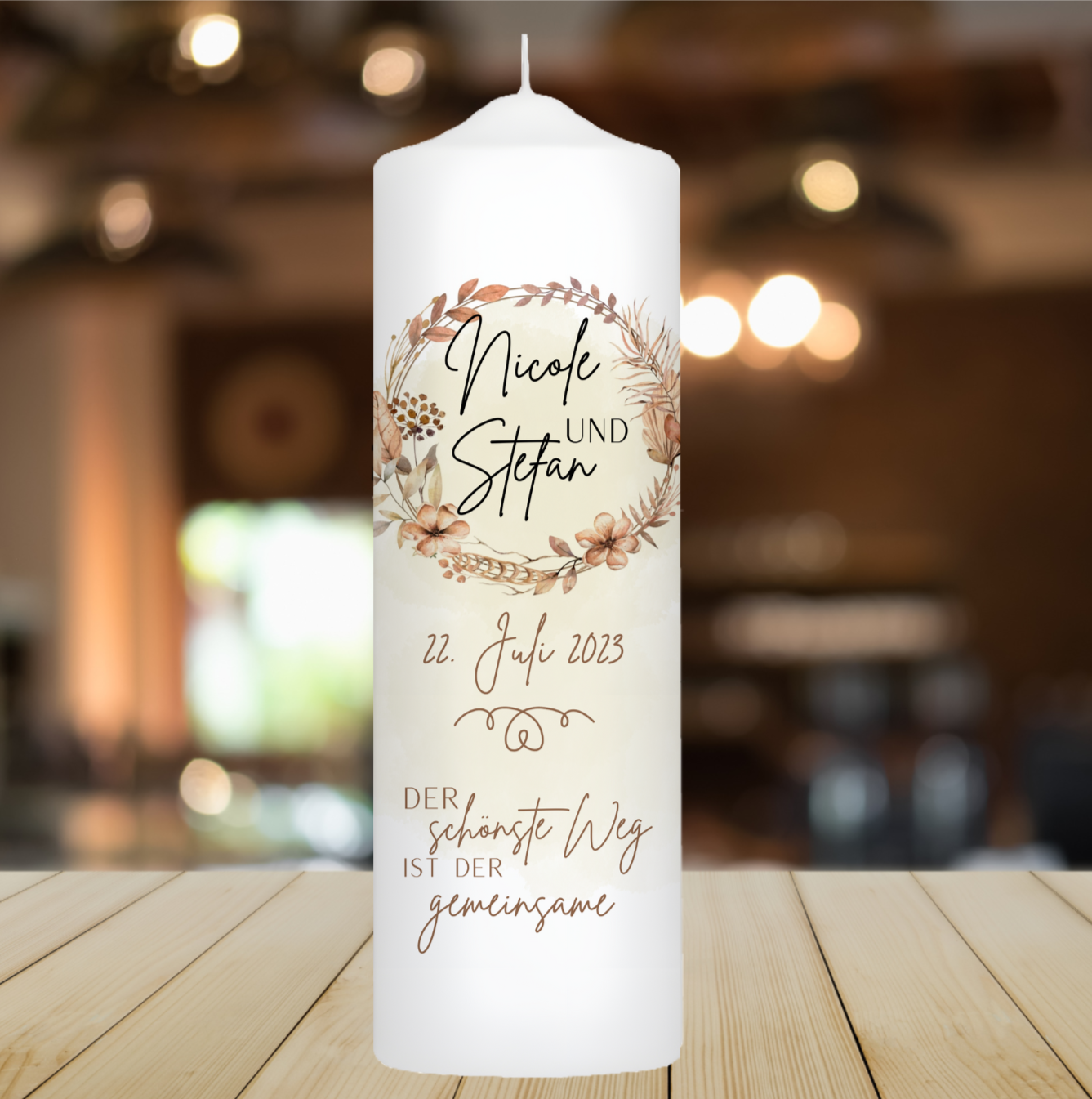 Hochzeitskerze Blumen- Kranz Personalisiert