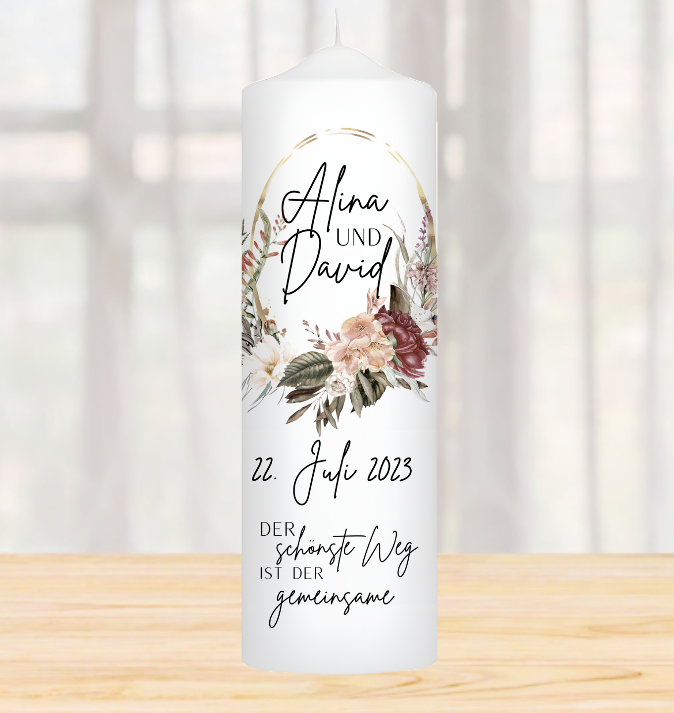 Hochzeitskerze Blumen- Kranz Personalisiert