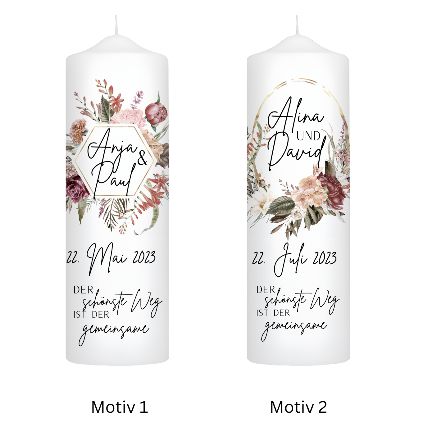 Hochzeitskerze Blumen- Kranz Personalisiert