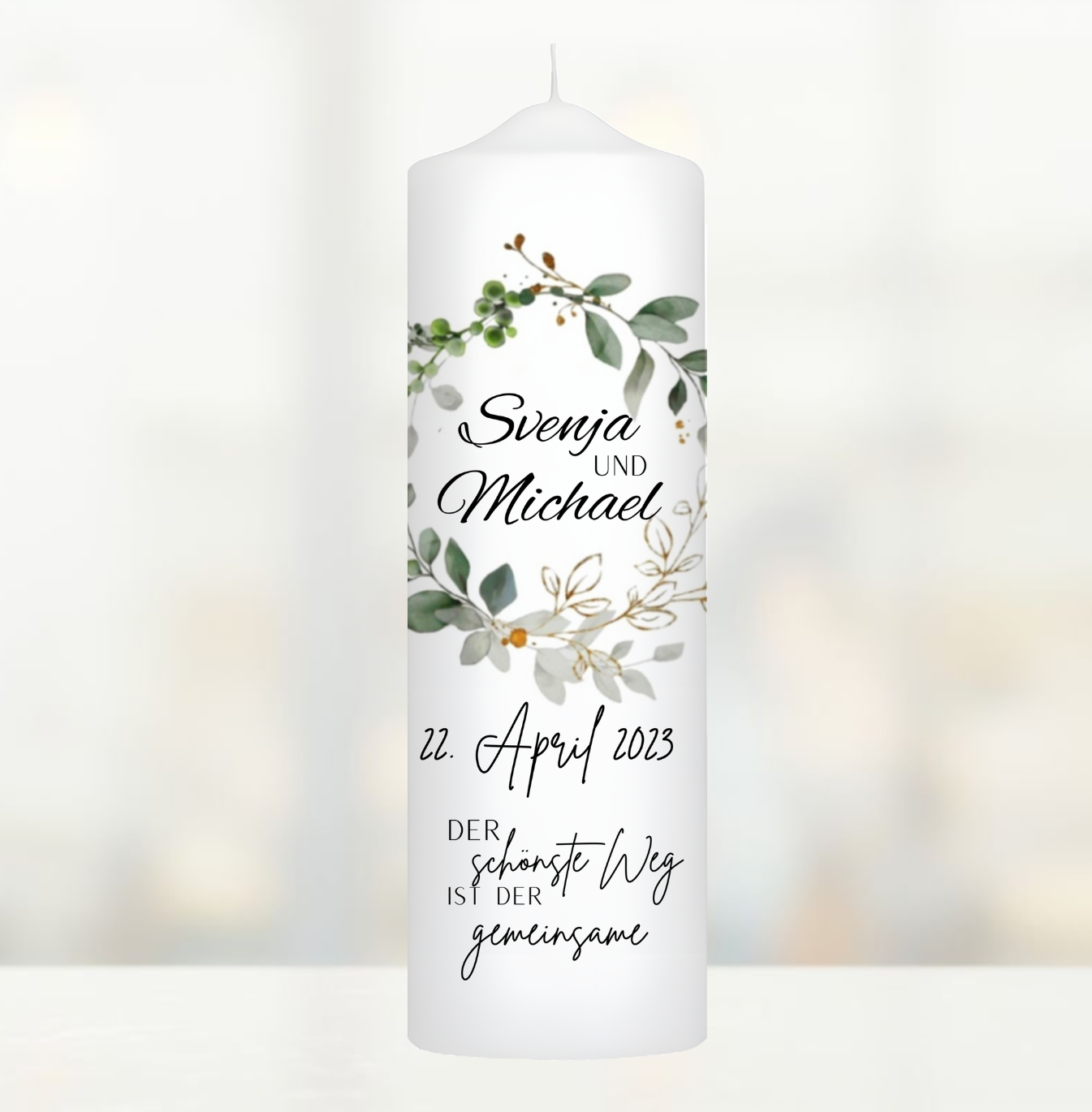 Hochzeitskerze Eukalyptus Kranz Personalisiert