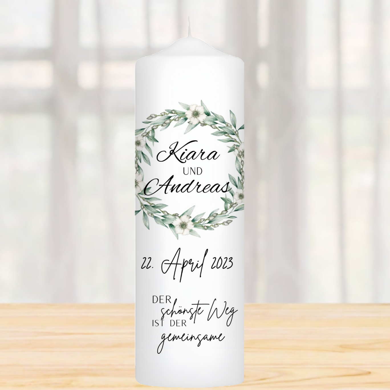 Hochzeitskerze Eukalyptus Kranz Personalisiert