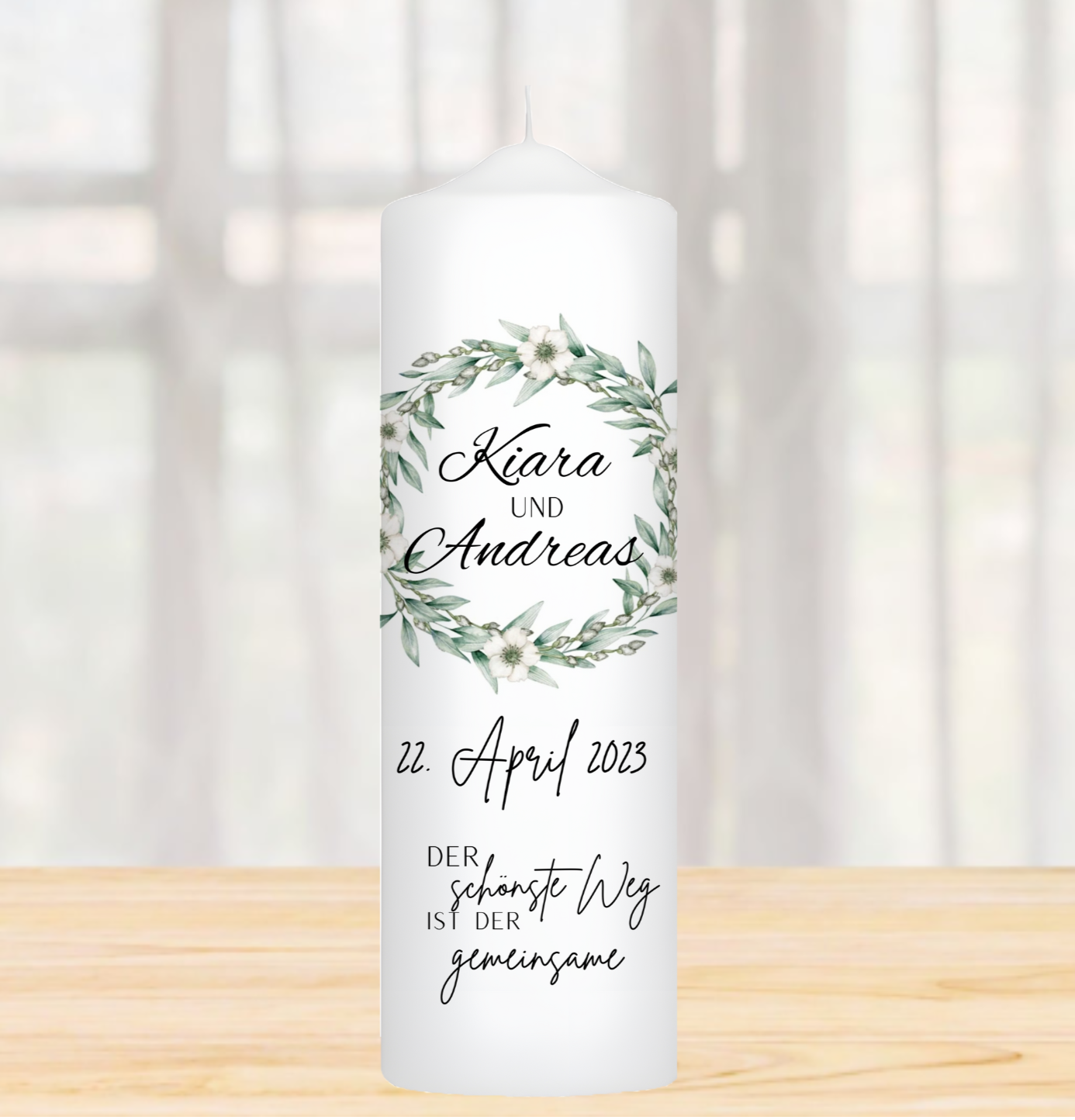 Hochzeitskerze Eukalyptus Kranz Personalisiert