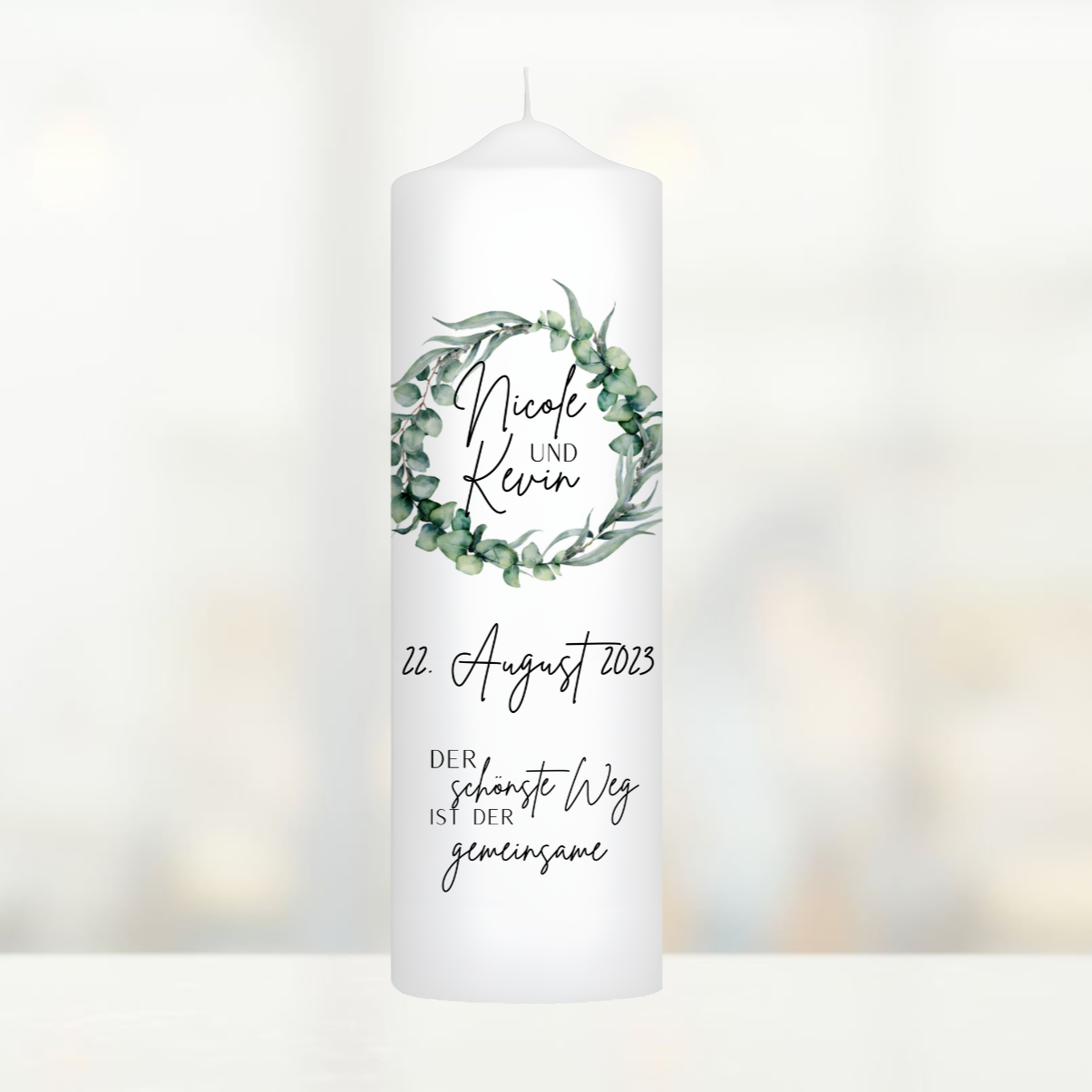 Hochzeitskerze Eukalyptus Kranz Personalisiert