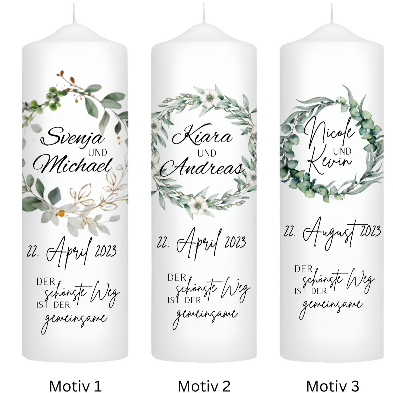 Hochzeitskerze Eukalyptus Kranz Personalisiert