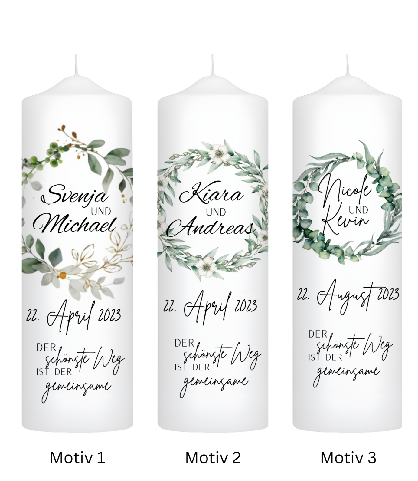 Hochzeitskerze Eukalyptus Kranz Personalisiert