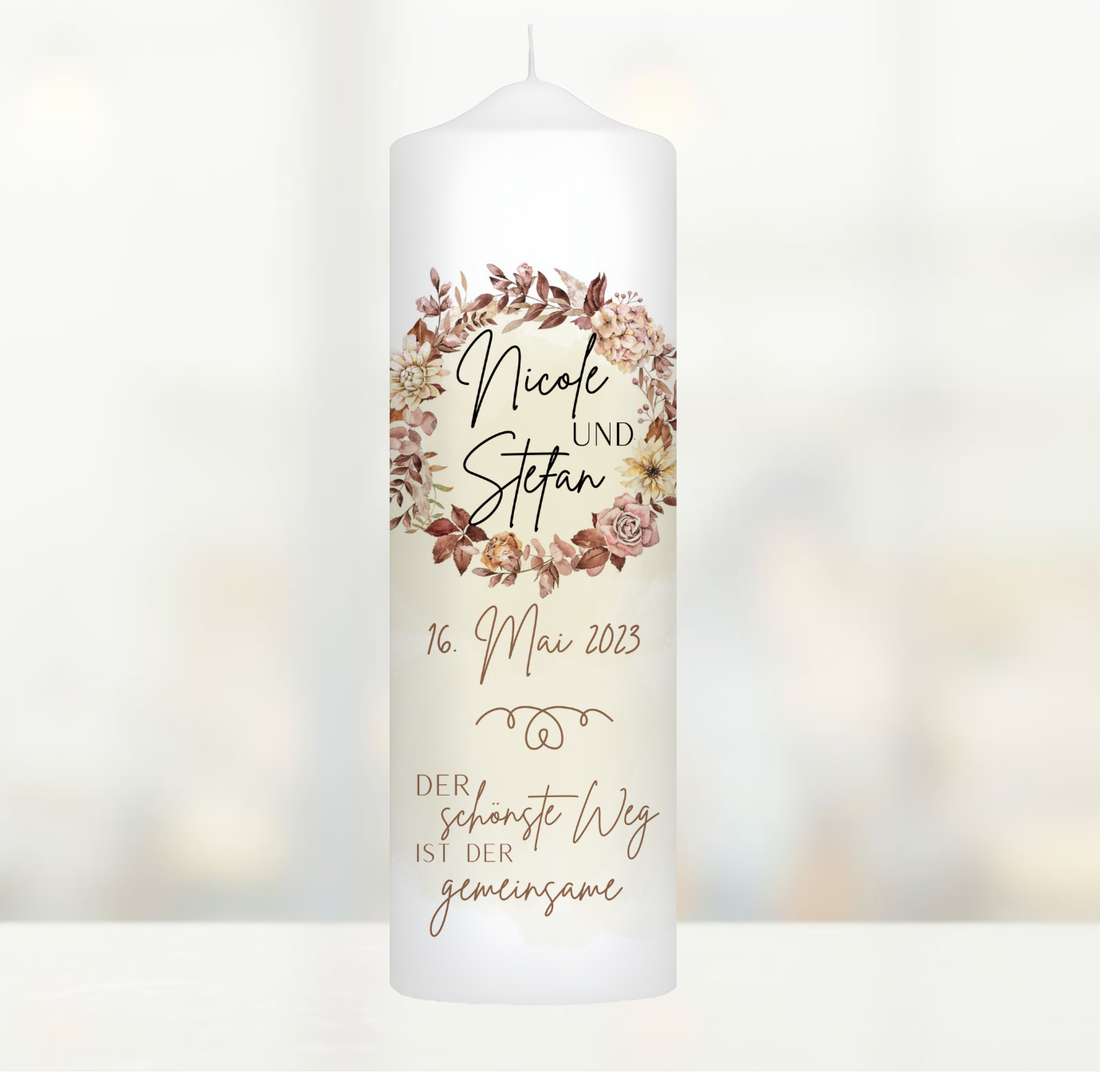 Hochzeitskerze Blumen- Kranz Personalisiert