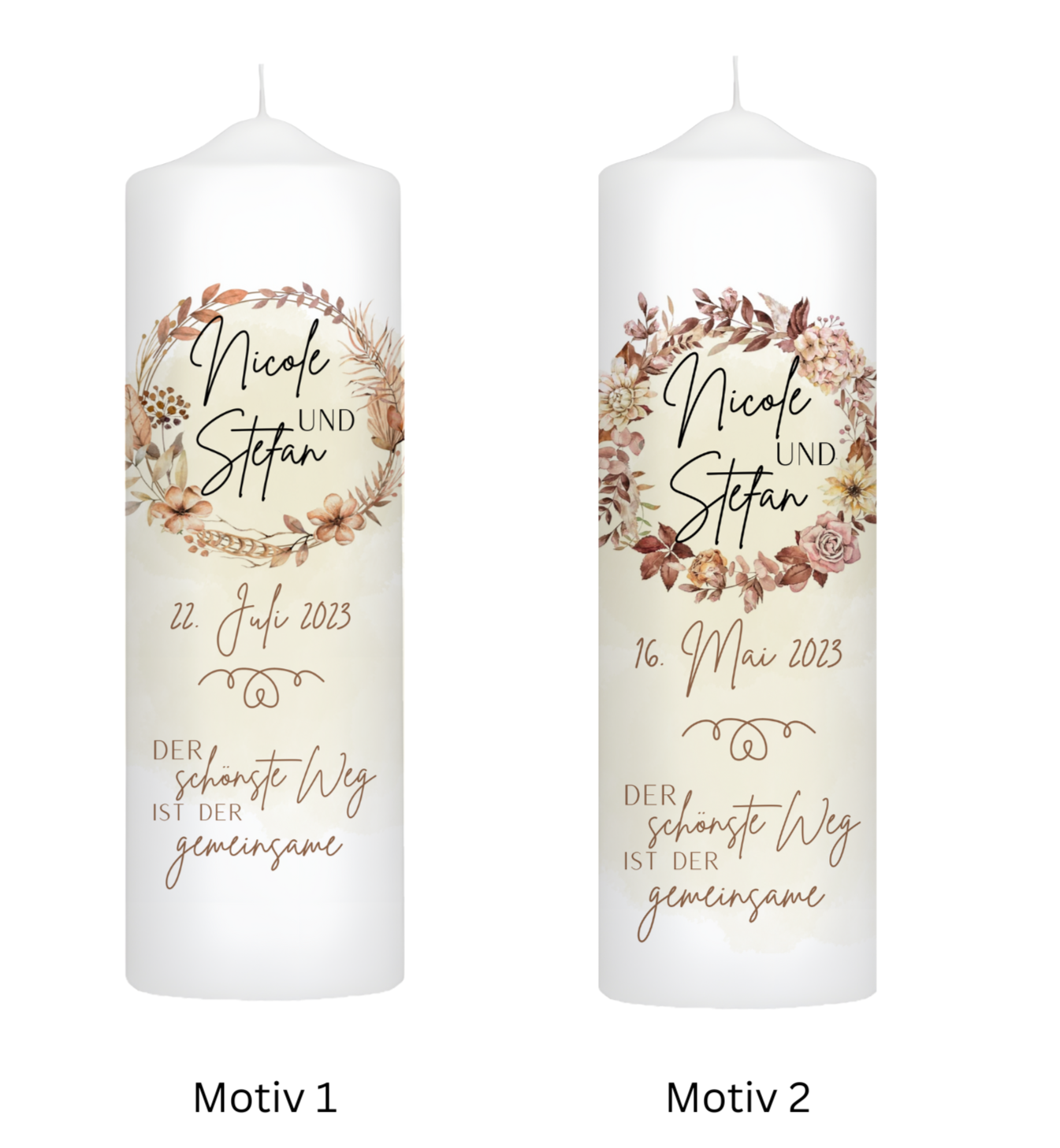 Hochzeitskerze Blumen- Kranz Personalisiert
