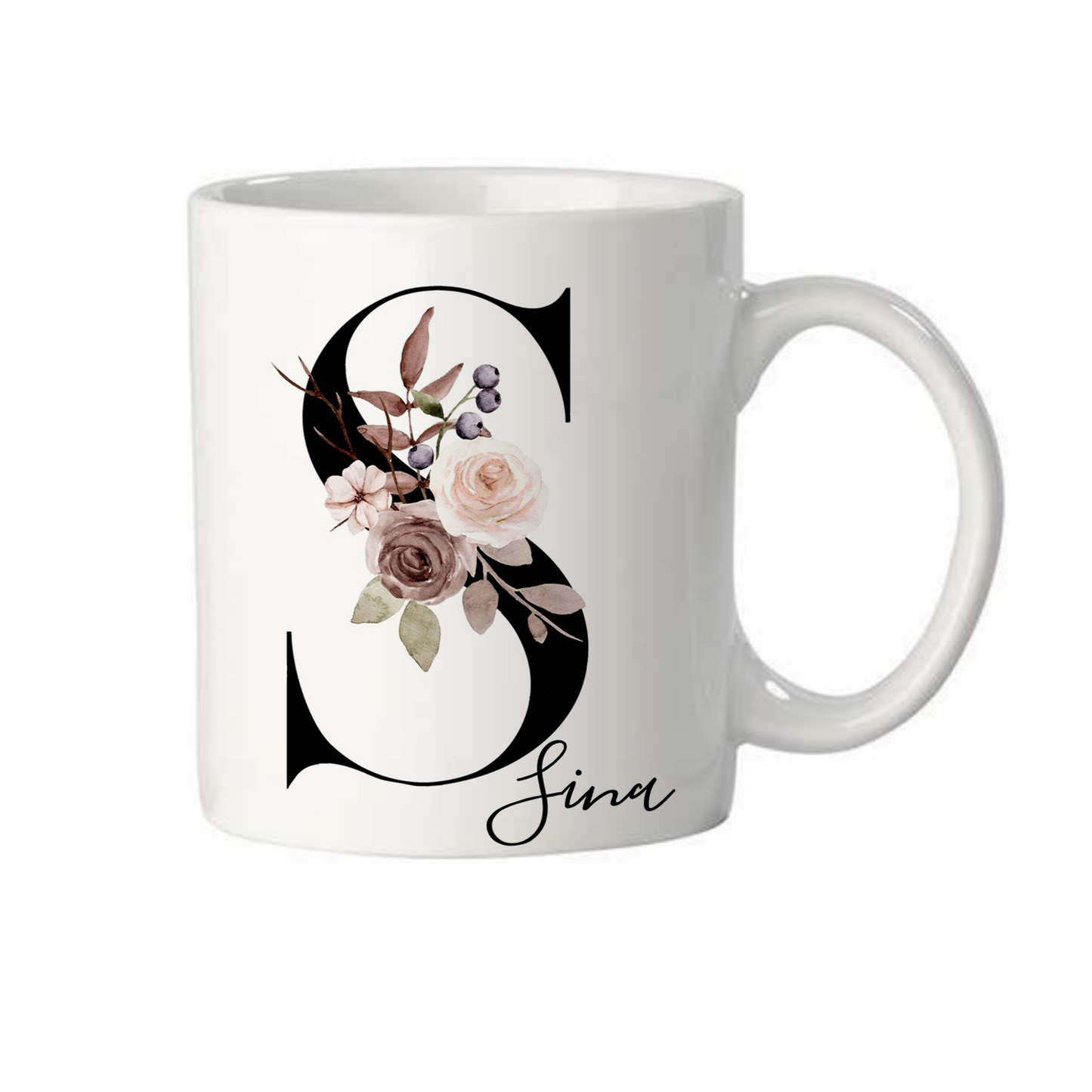 Personalisierte Tasse mit Namen, Buchstaben und Wunschtext