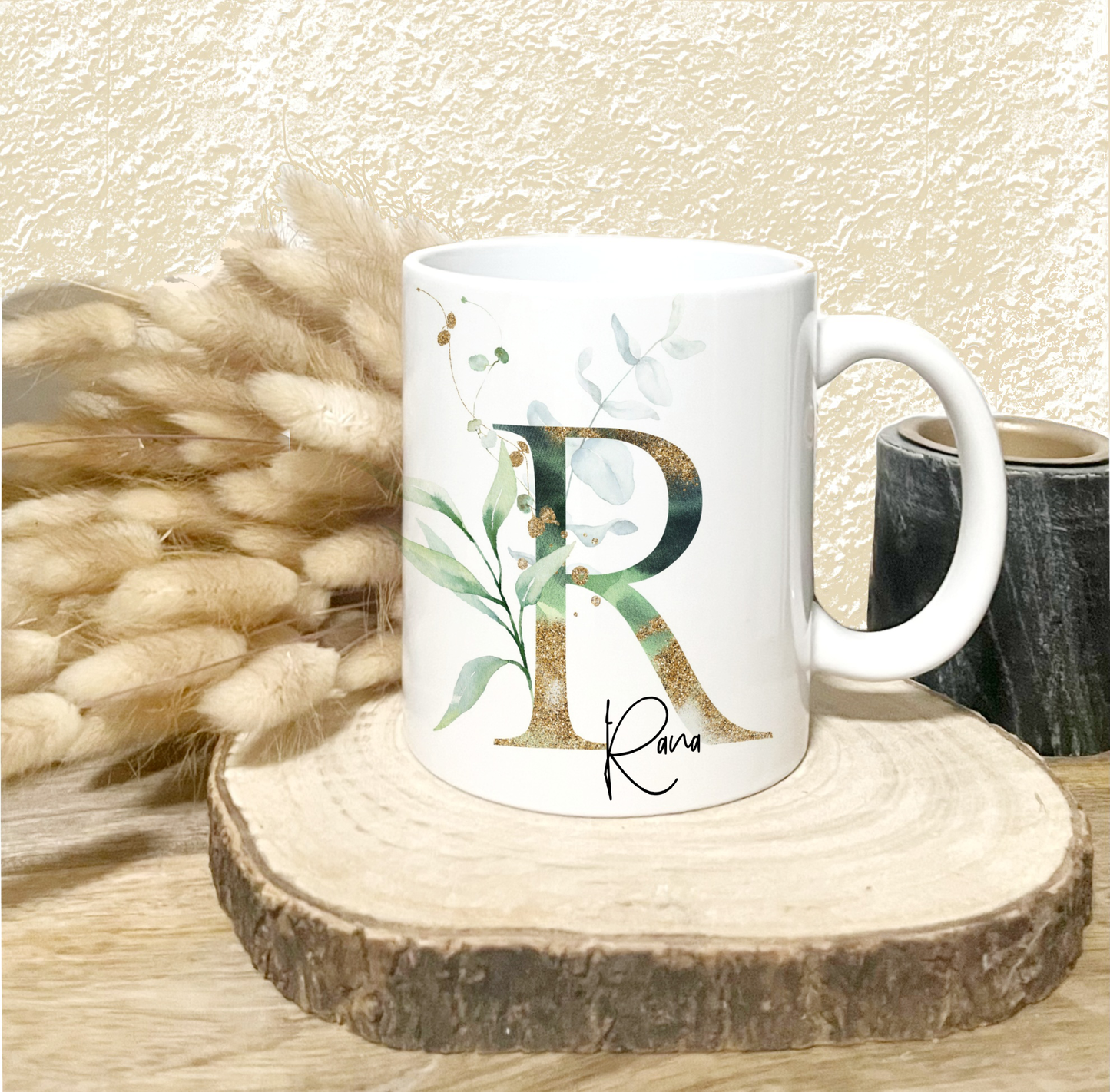Personalisierte Tasse mit Namen, Buchstaben und Wunschtext